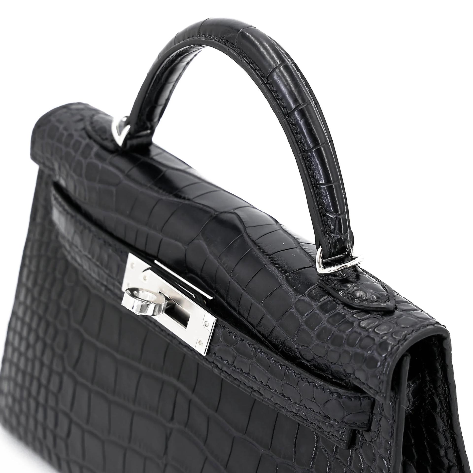 ランク N 新品 HERMÈS エルメス ミニケリー2 ブラック (89) クロコダイル アリゲーター マット シルバー金具 K刻印 (2025) - 3
