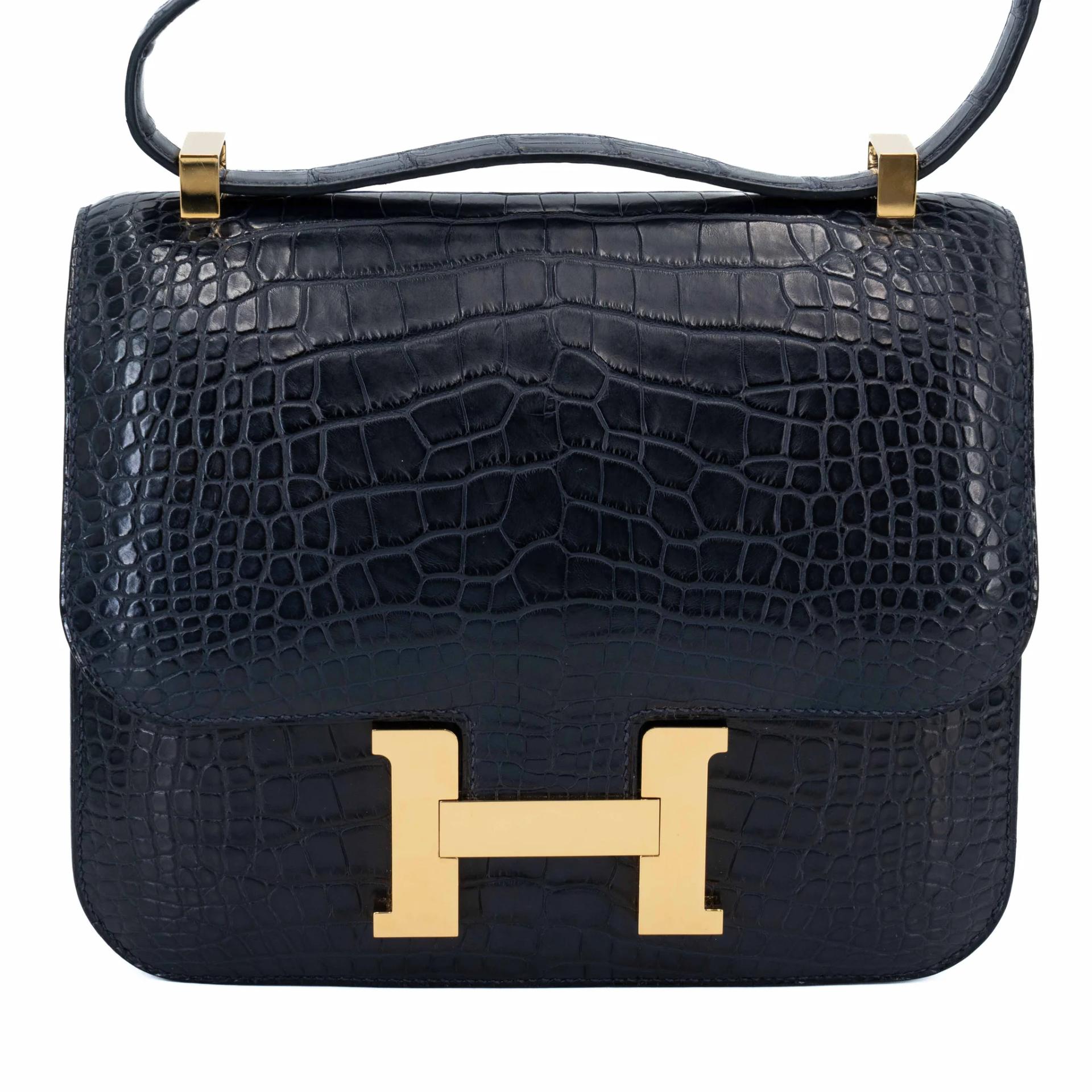 ランク A HERMÈS エルメス コンスタンス24 ブルーインディゴ (76) クロコダイル アリゲーター マット ゴールド金具 X刻印 (2016) - 1