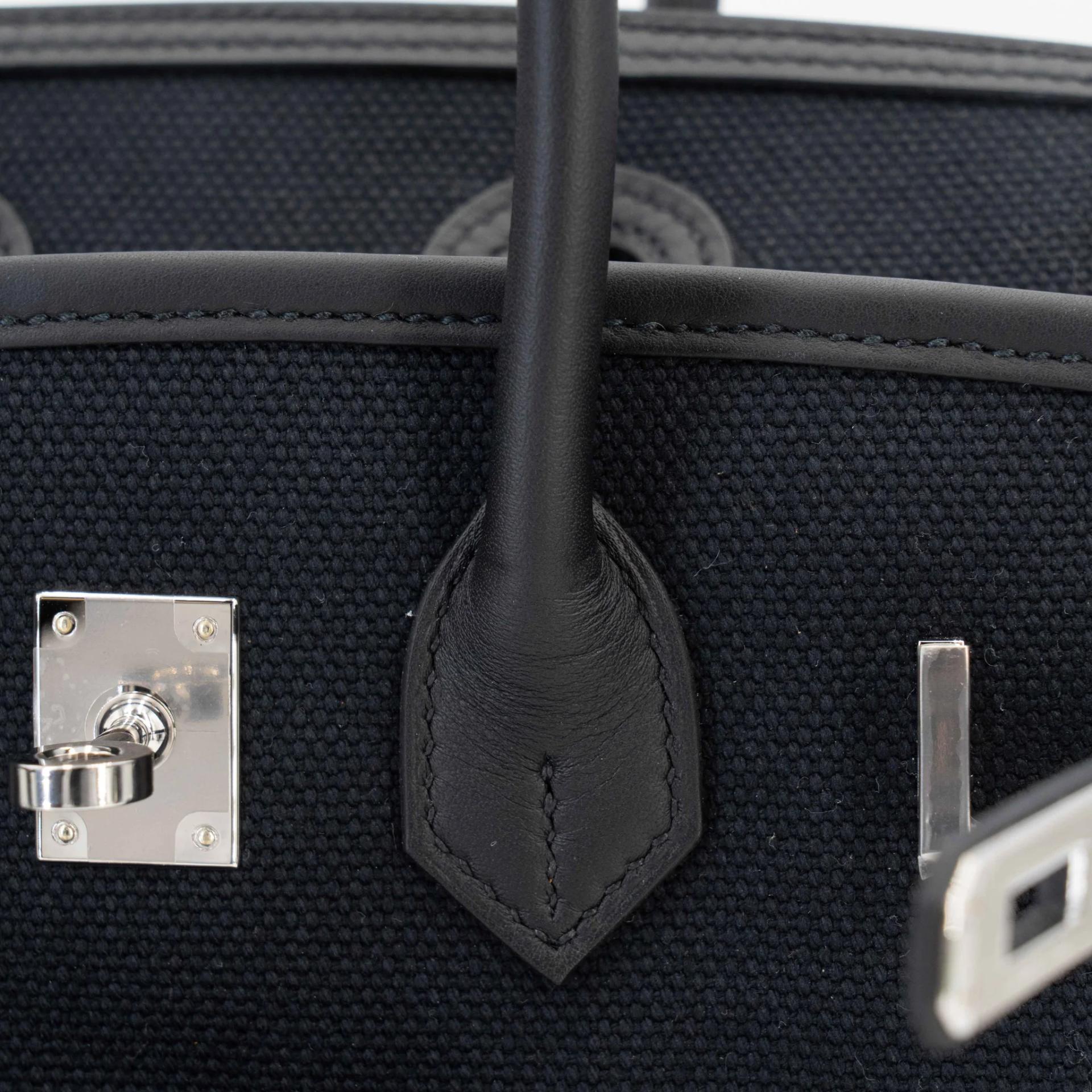 Excellent ( Rank SA ) HERMÈS Limited Edition Birkin 25 Cargo Noir (89) Toile Goeland canvas Swift Palladium hardware U (2022) - 18