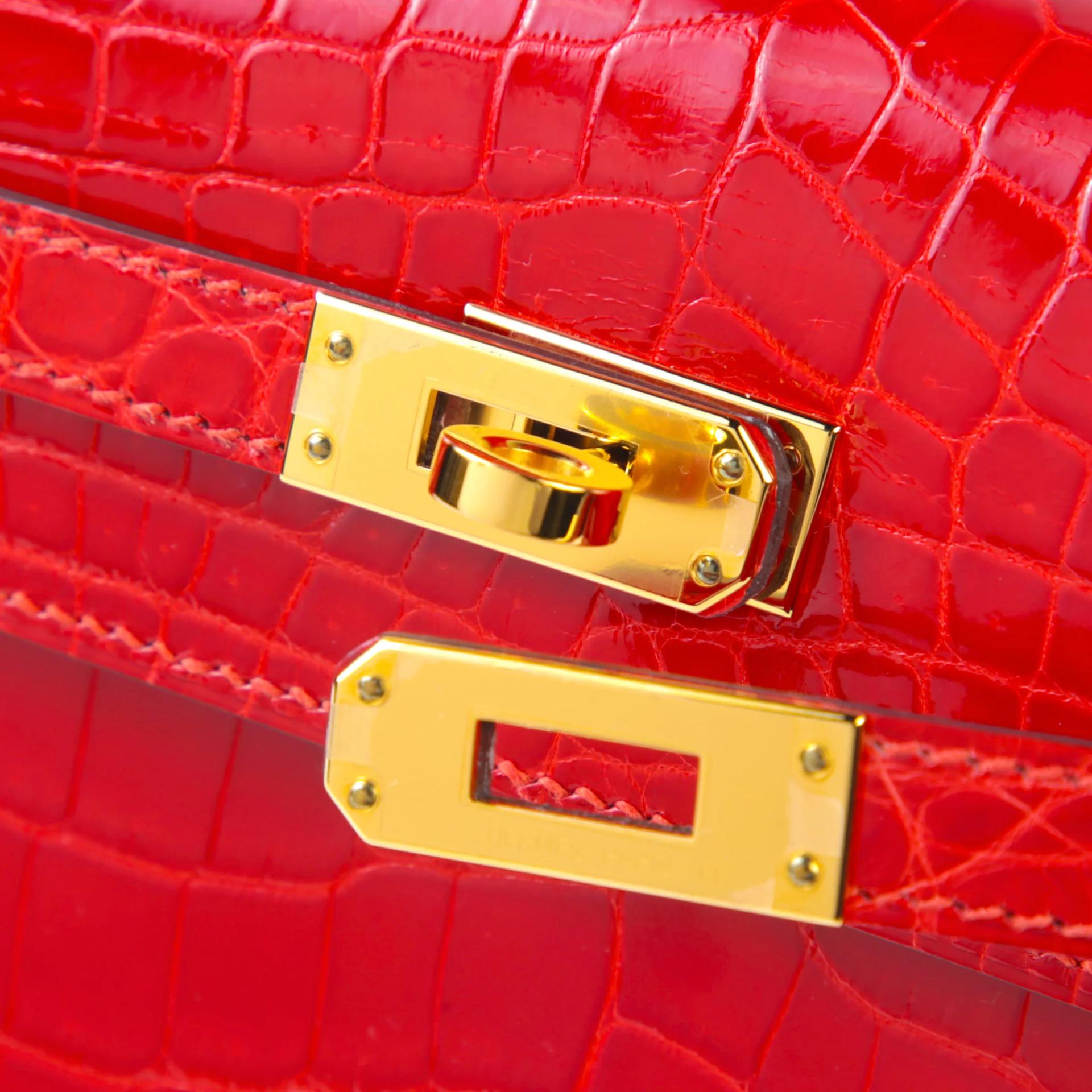 ランク SA HERMÈS エルメス ケリー25 セリエ ゼラニウム (D5) クロコダイル ニロティカス リセ ゴールド金具 U刻印 (2022) - 8