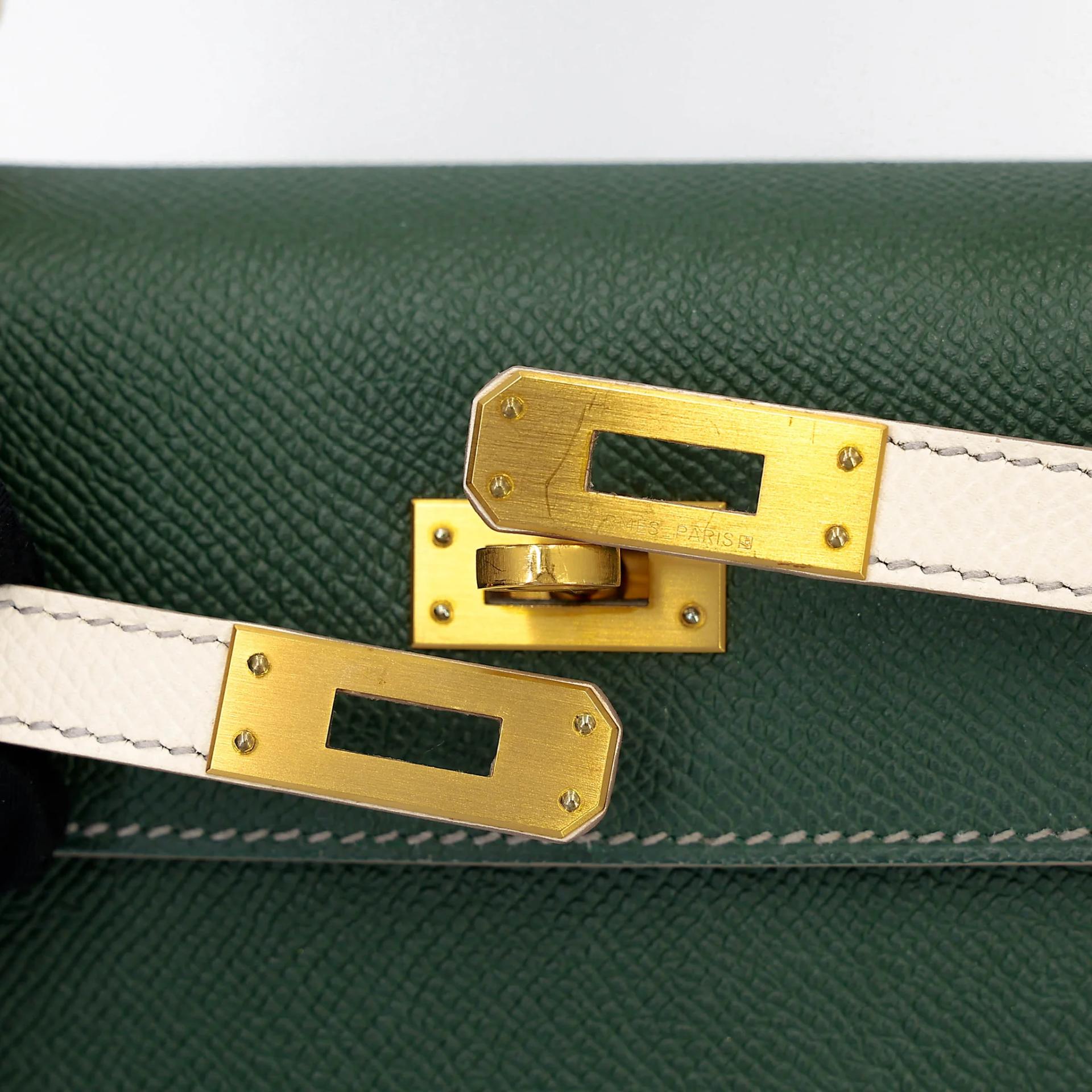 ランク A HERMÈS エルメス スペシャルオーダー ケリー25 セリエ ヴェールアングレ (2Q) クレ (10) エプソン マットゴールド金具 X刻印 (2016) - 18