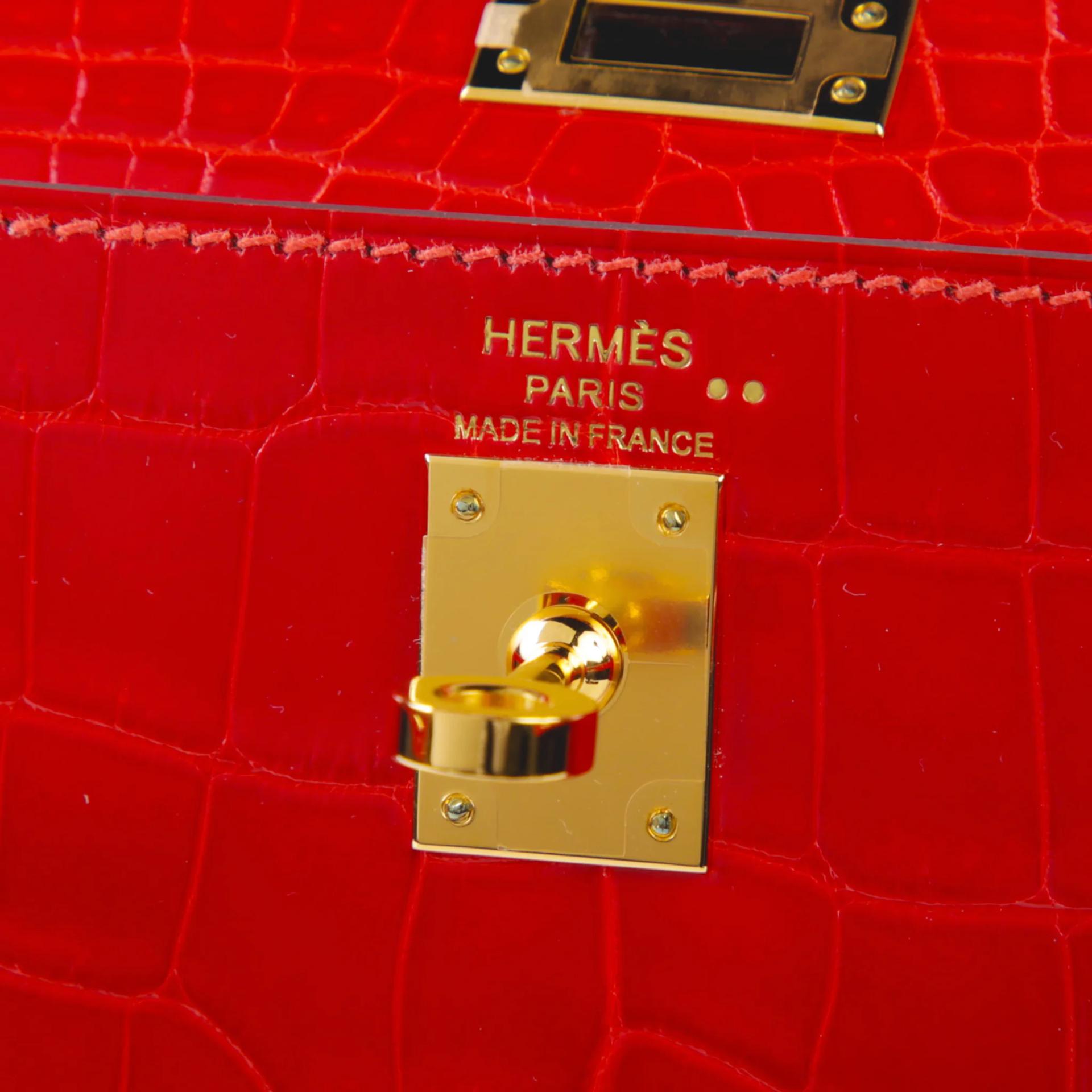 ランク SA HERMÈS エルメス ケリー25 セリエ ゼラニウム (D5) クロコダイル ニロティカス リセ ゴールド金具 U刻印 (2022) - 9