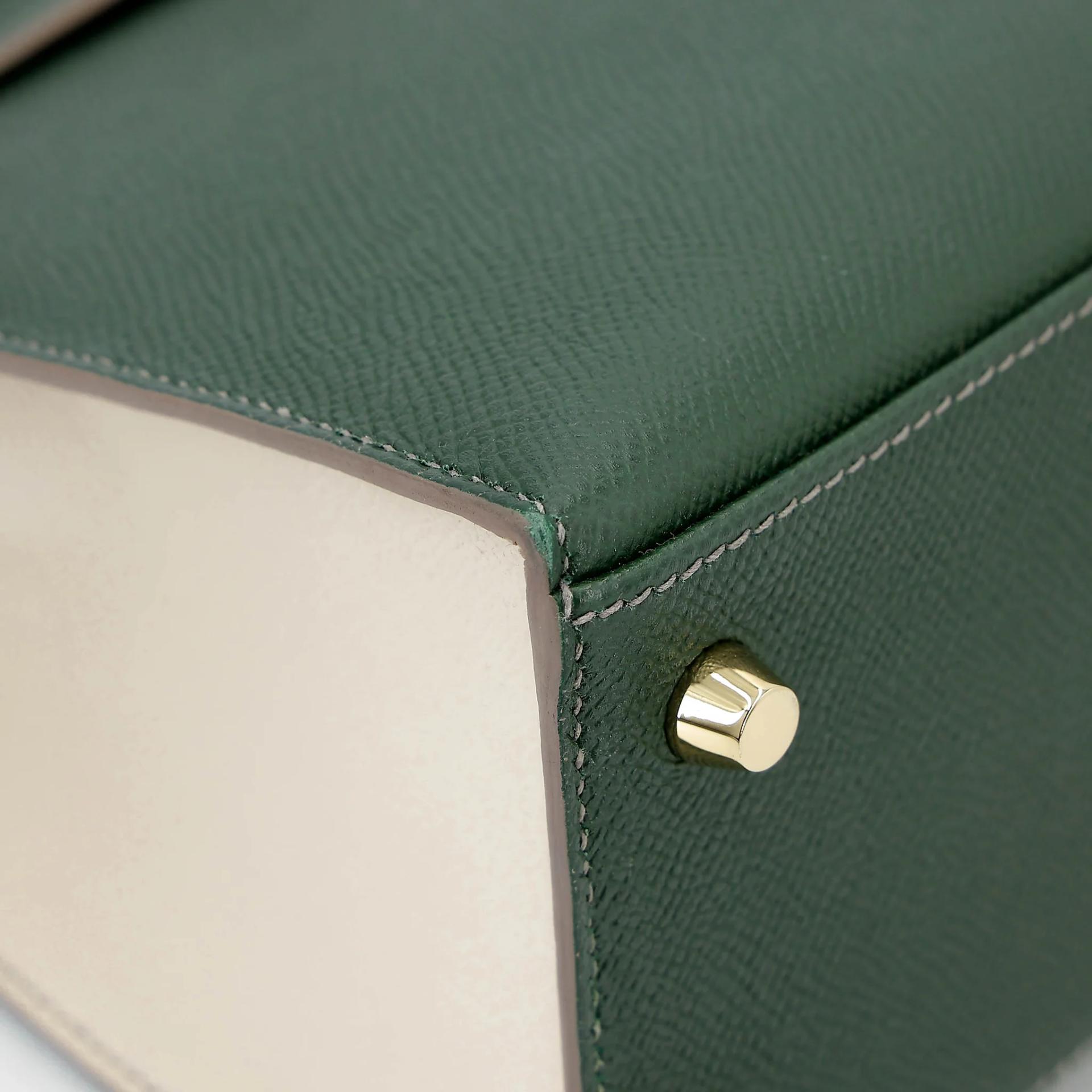 ランク A HERMÈS エルメス スペシャルオーダー ケリー25 セリエ ヴェールアングレ (2Q) クレ (10) エプソン マットゴールド金具 X刻印 (2016) - 9