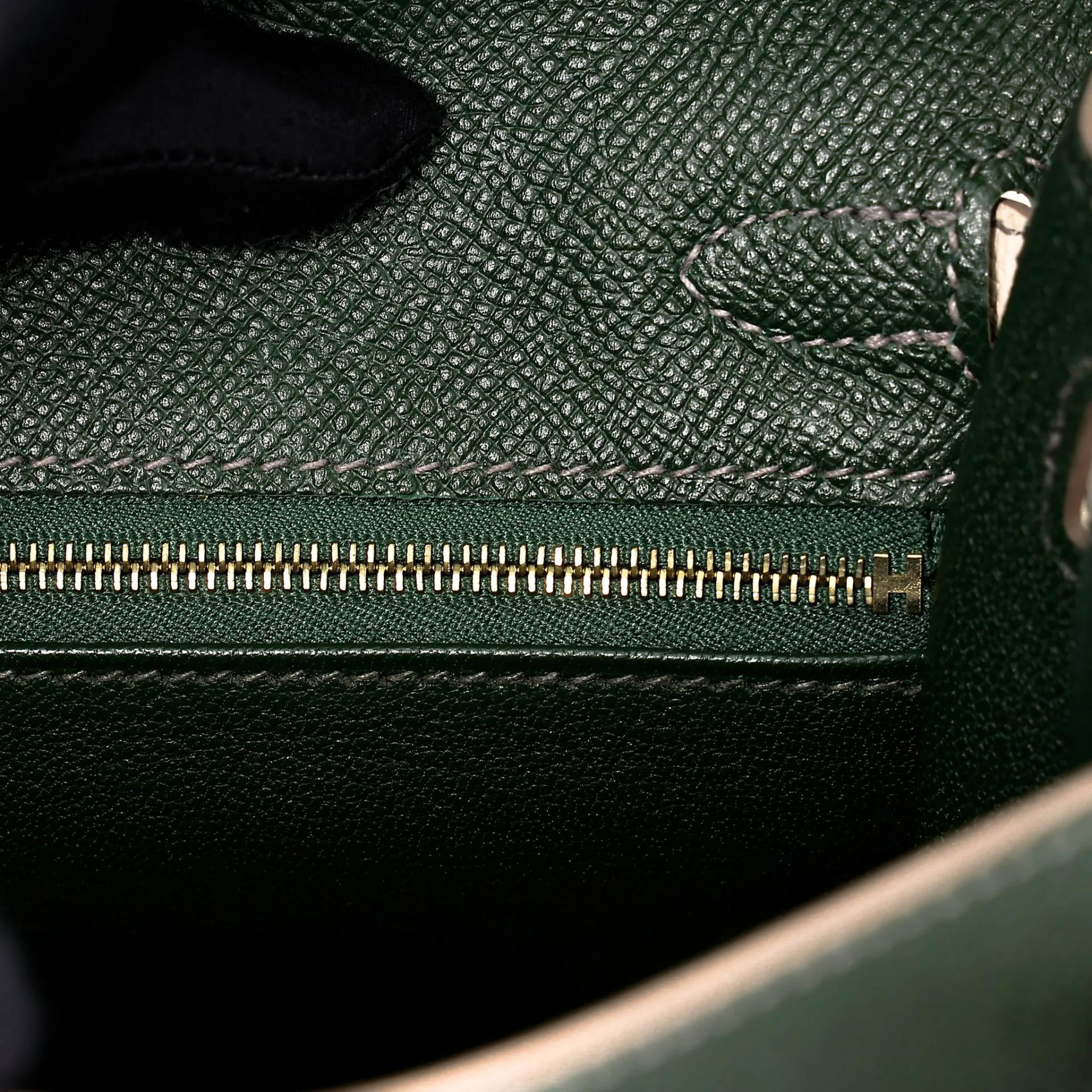 ランク A HERMÈS エルメス スペシャルオーダー ケリー25 セリエ ヴェールアングレ (2Q) クレ (10) エプソン マットゴールド金具 X刻印 (2016) - 25