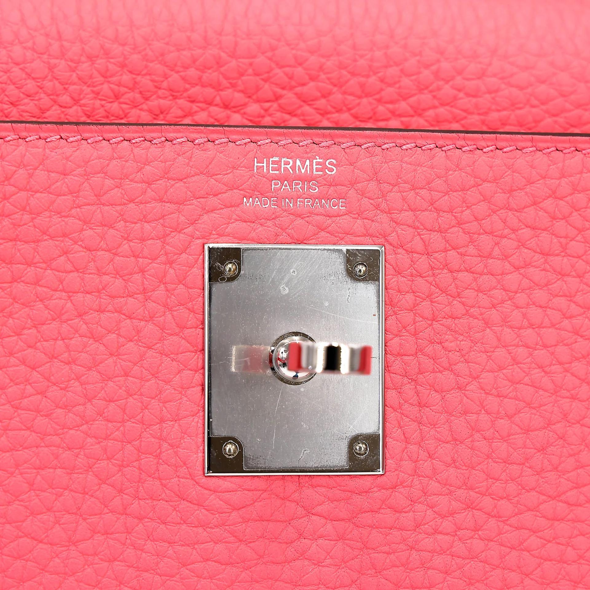 Excellent ( Rank SA ) HERMÈS Kelly 28 Rose Azalee (8W) Clemence Palladium hardware Y (2020) - 13
