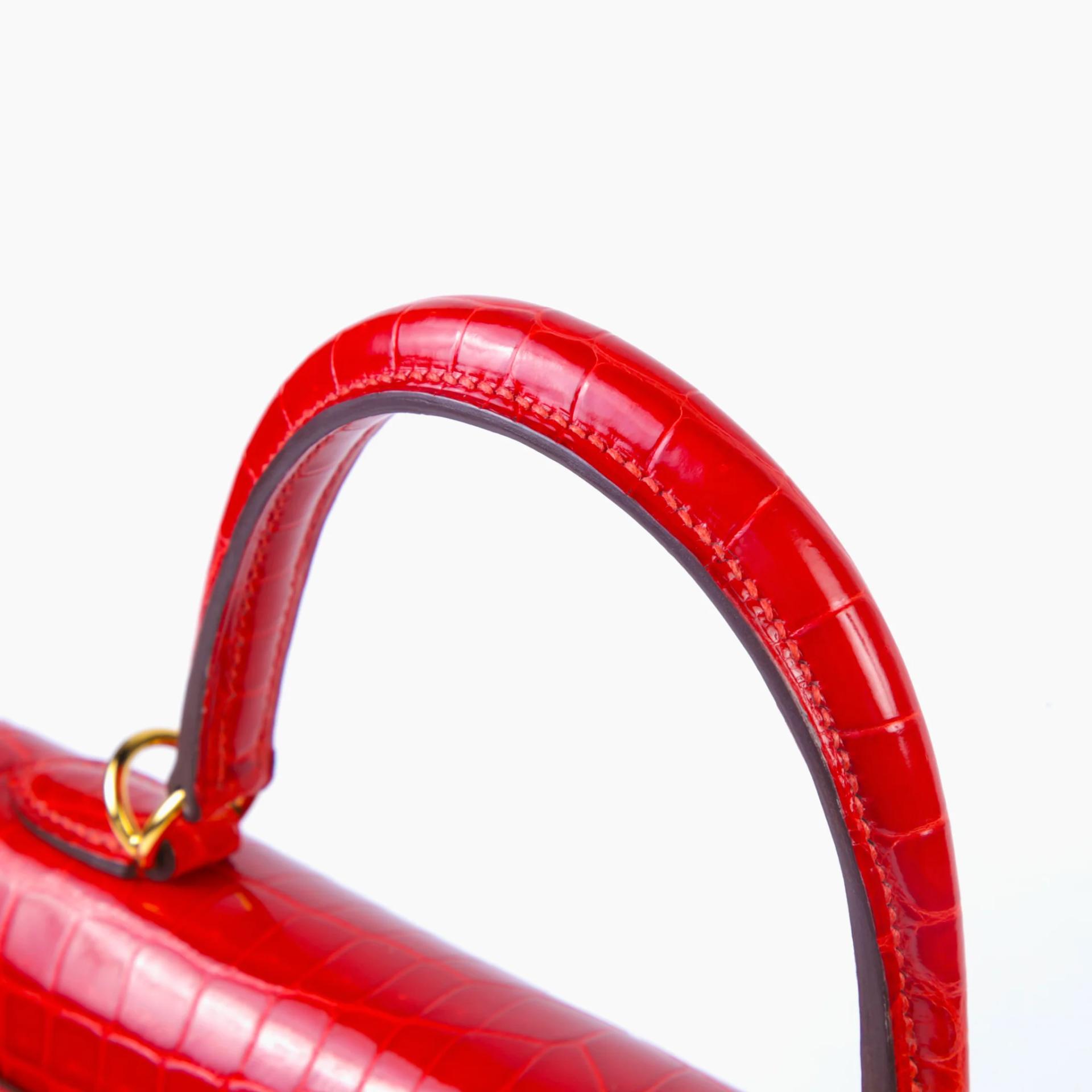ランク SA HERMÈS エルメス ケリー25 セリエ ゼラニウム (D5) クロコダイル ニロティカス リセ ゴールド金具 U刻印 (2022) - 3