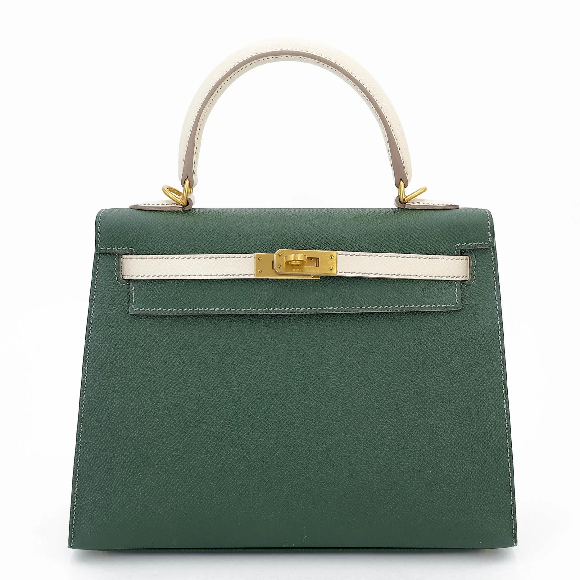 ランク A HERMÈS エルメス スペシャルオーダー ケリー25 セリエ ヴェールアングレ (2Q) クレ (10) エプソン マットゴールド金具 X刻印 (2016) - 1