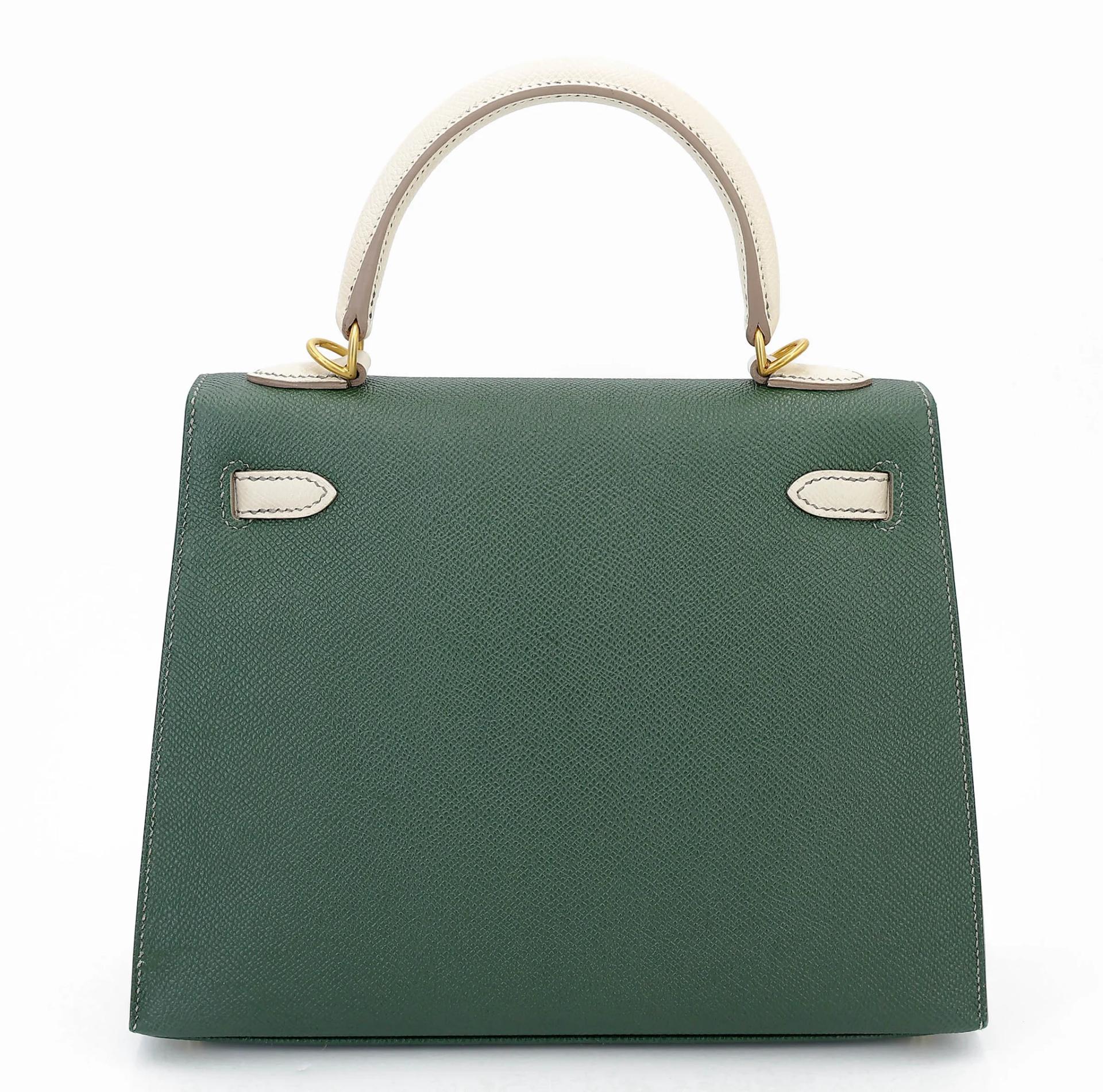 ランク A HERMÈS エルメス スペシャルオーダー ケリー25 セリエ ヴェールアングレ (2Q) クレ (10) エプソン マットゴールド金具 X刻印 (2016) - 2