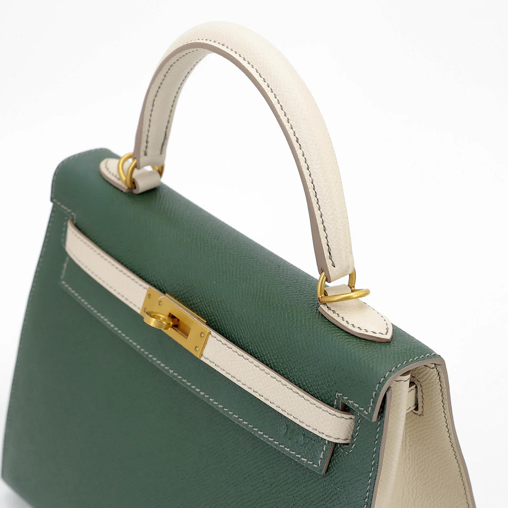 ランク A HERMÈS エルメス スペシャルオーダー ケリー25 セリエ ヴェールアングレ (2Q) クレ (10) エプソン マットゴールド金具 X刻印 (2016) - 3