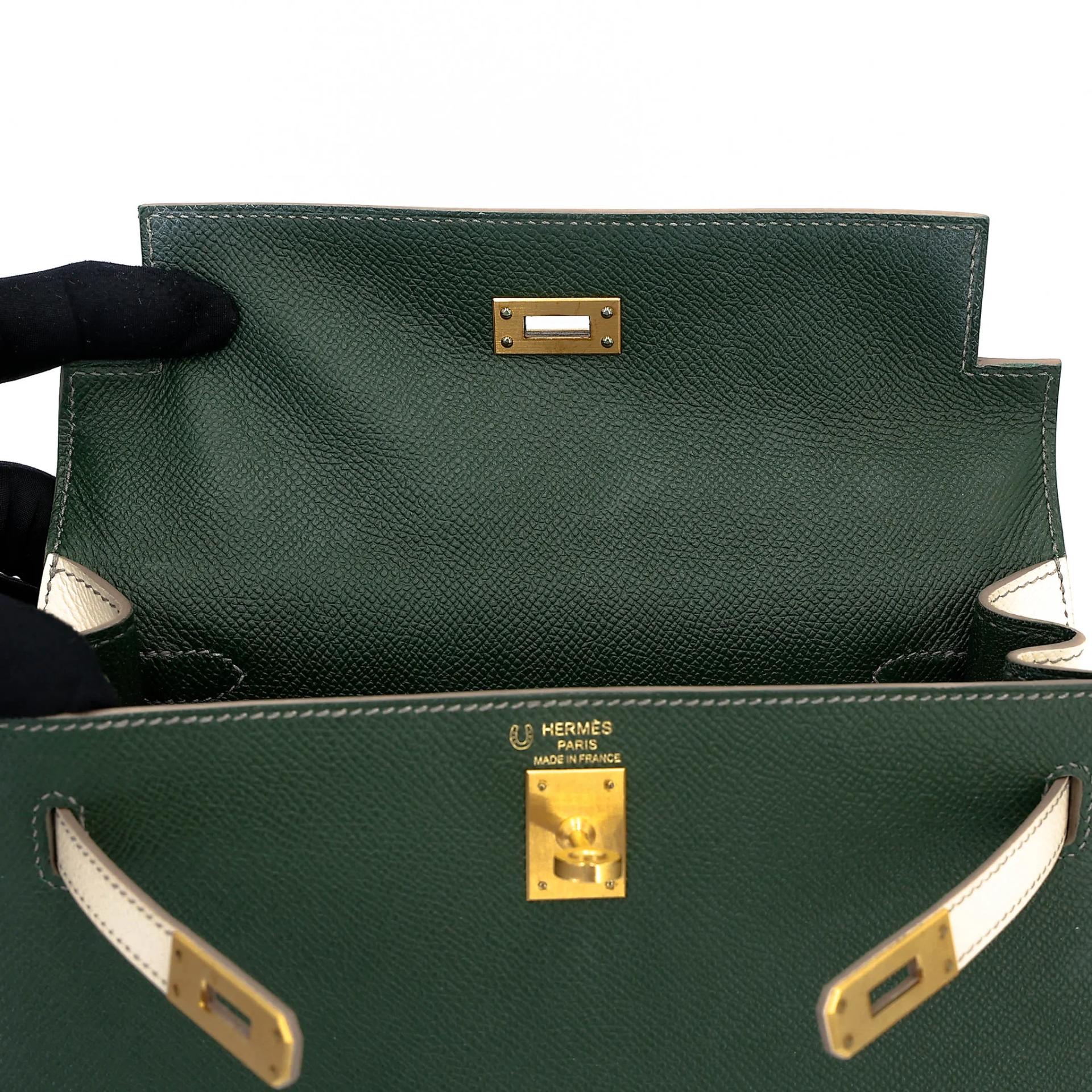 ランク A HERMÈS エルメス スペシャルオーダー ケリー25 セリエ ヴェールアングレ (2Q) クレ (10) エプソン マットゴールド金具 X刻印 (2016) - 22