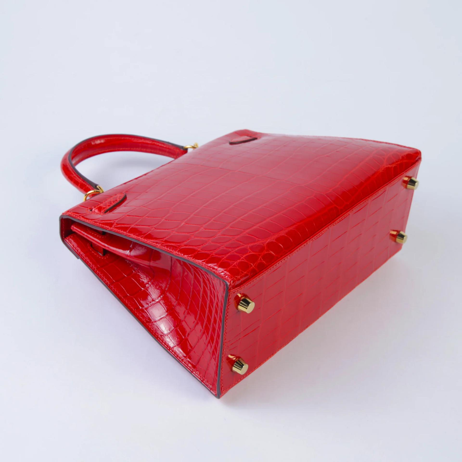ランク SA HERMÈS エルメス ケリー25 セリエ ゼラニウム (D5) クロコダイル ニロティカス リセ ゴールド金具 U刻印 (2022) - 6