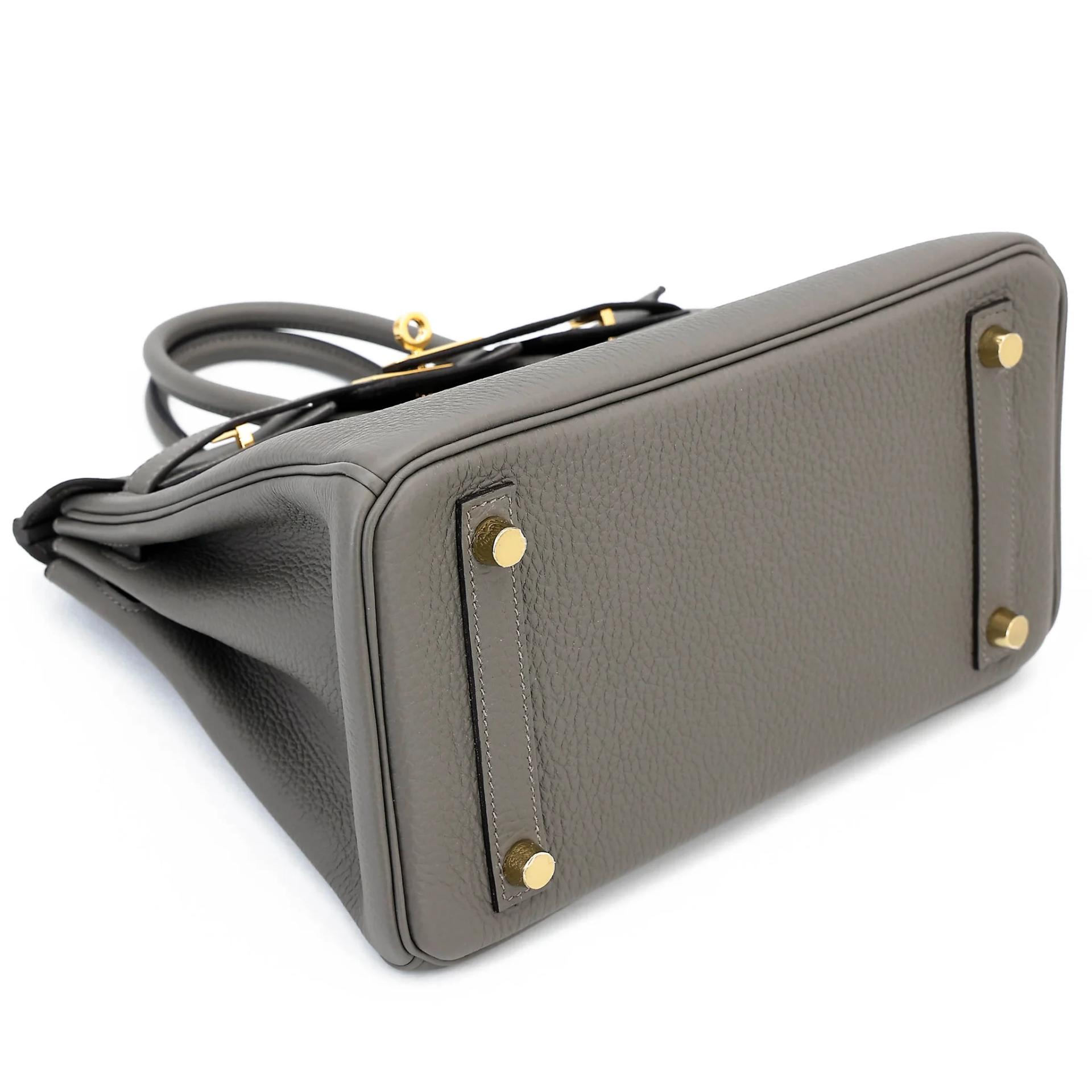 Excellent ( Rank SA ) HERMÈS Birkin 25 Gris Meyer (0L) Togo Gold hardware B (2023) - 5