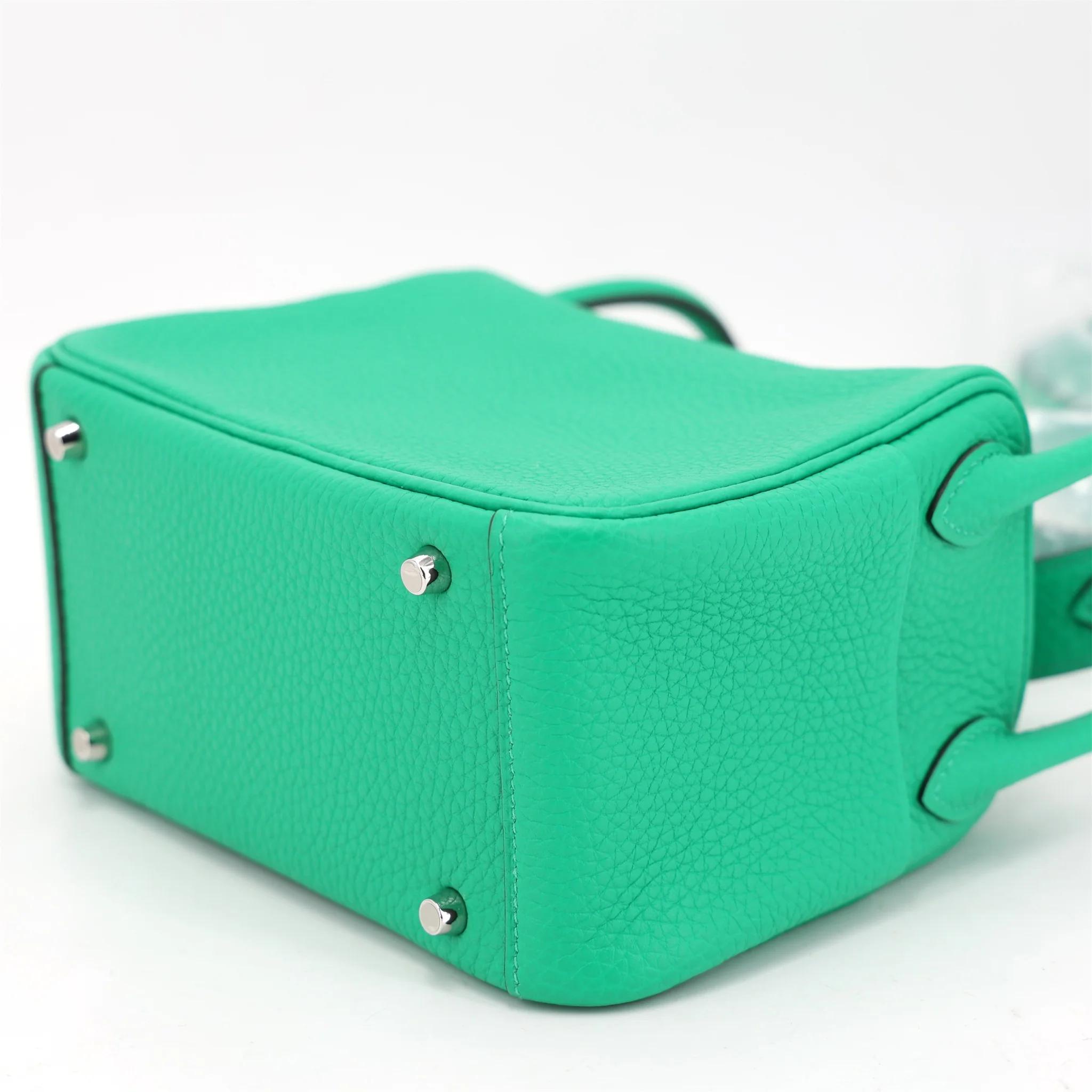 Unused ( Rank NS ) HERMÈS Mini Lindy Menthe (6W) Clemence Palladium hardware U (2022) - 7