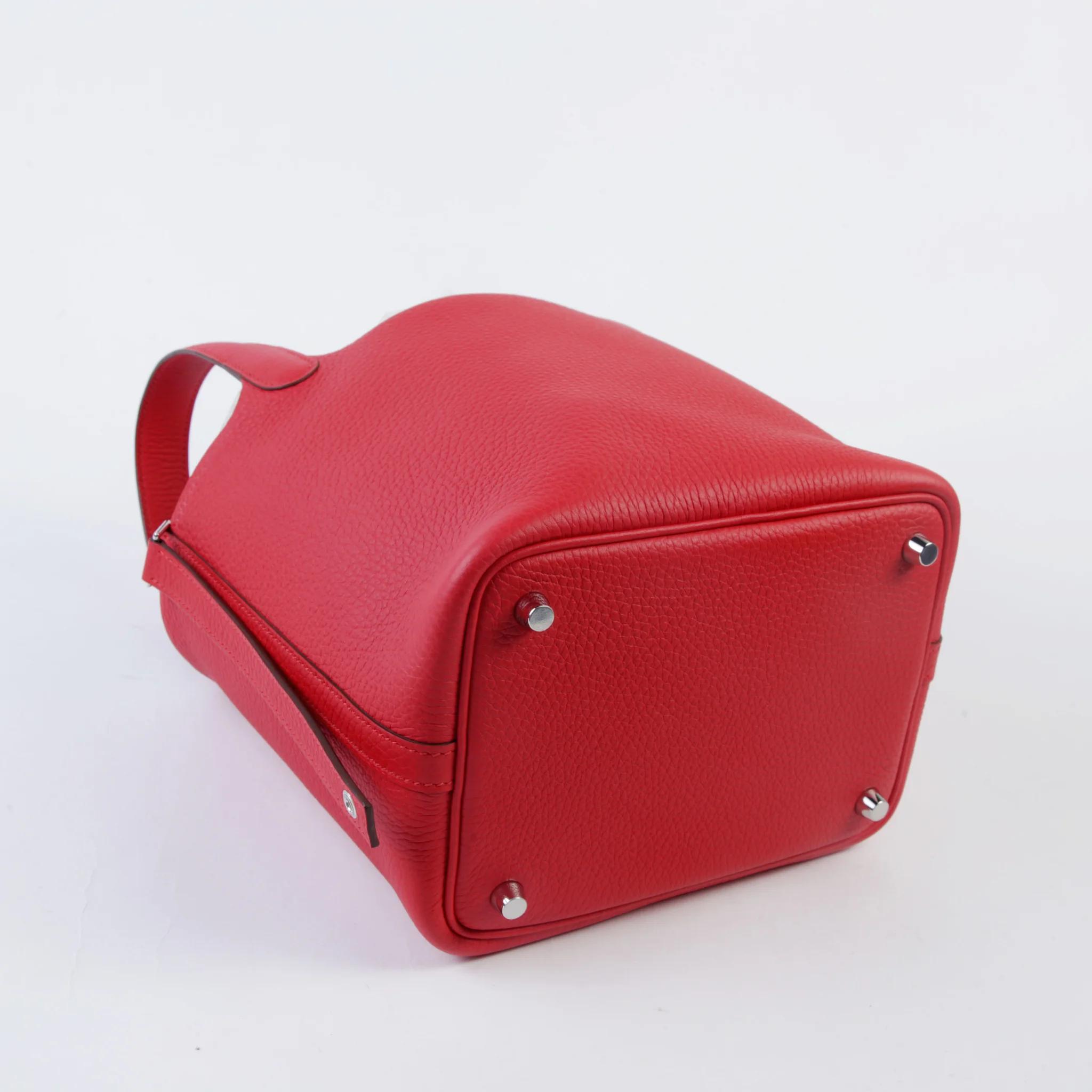 全新 HERMÈS 爱马仕 Picotin 菜篮子 PM 18 S3 桃心红 Rouge De Coeur Clemence小牛皮 银扣 G刻 2026年 - 4