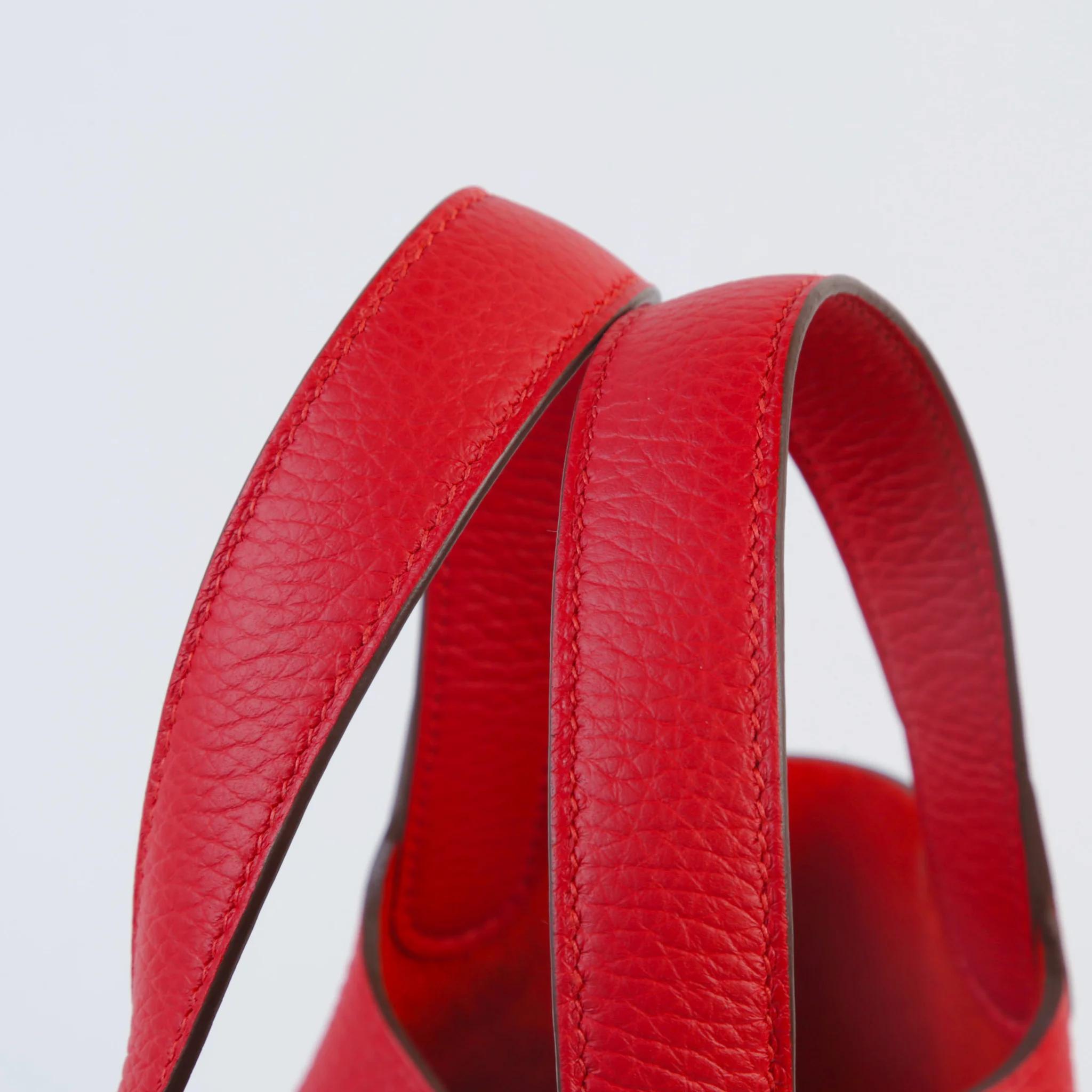 全新 HERMÈS 爱马仕 Picotin 菜篮子 PM 18 S3 桃心红 Rouge De Coeur Clemence小牛皮 银扣 G刻 2026年 - 3