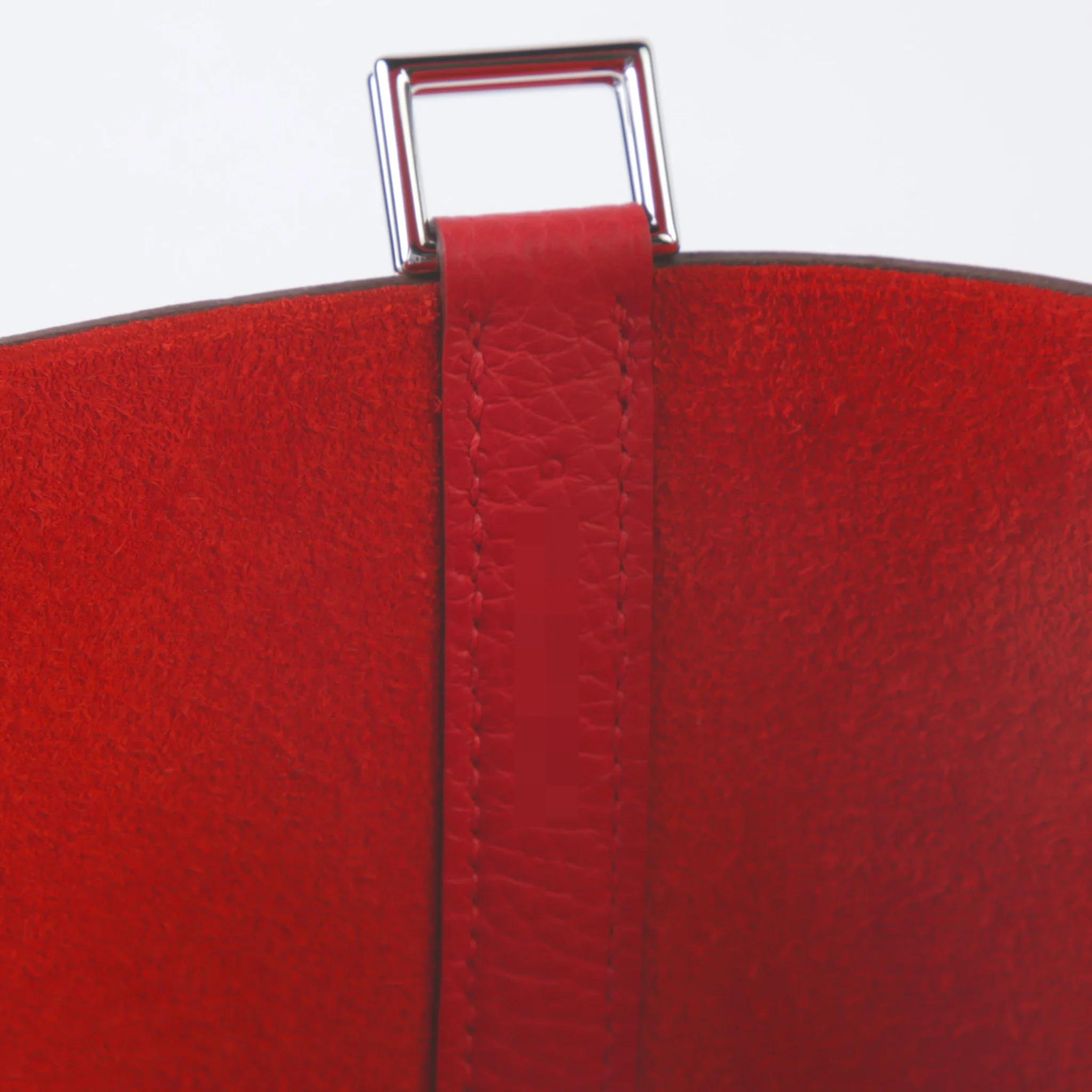 全新 HERMÈS 爱马仕 Picotin 菜篮子 PM 18 S3 桃心红 Rouge De Coeur Clemence小牛皮 银扣 G刻 2026年 - 9