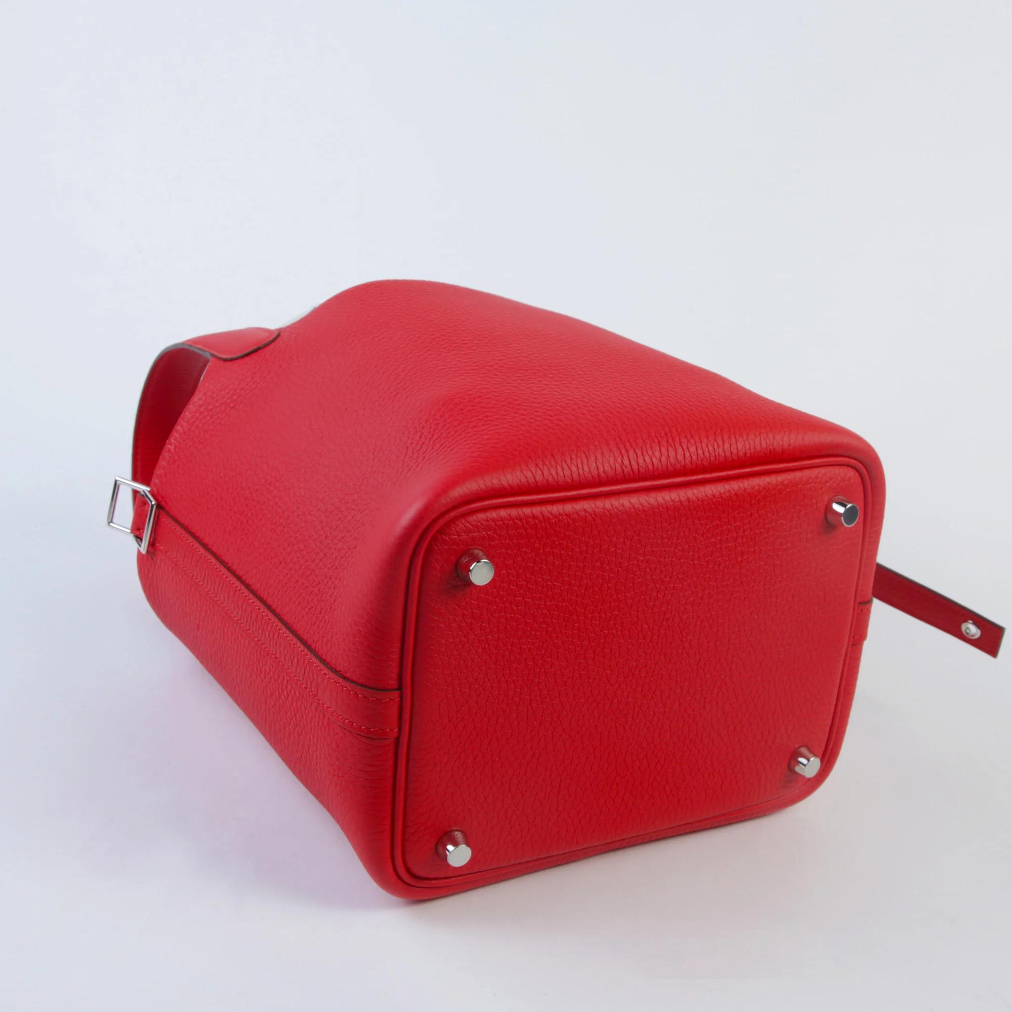 全新 HERMÈS 爱马仕 Picotin 菜篮子 PM 18 S3 桃心红 Rouge De Coeur Clemence小牛皮 银扣 G刻 2026年 - 6