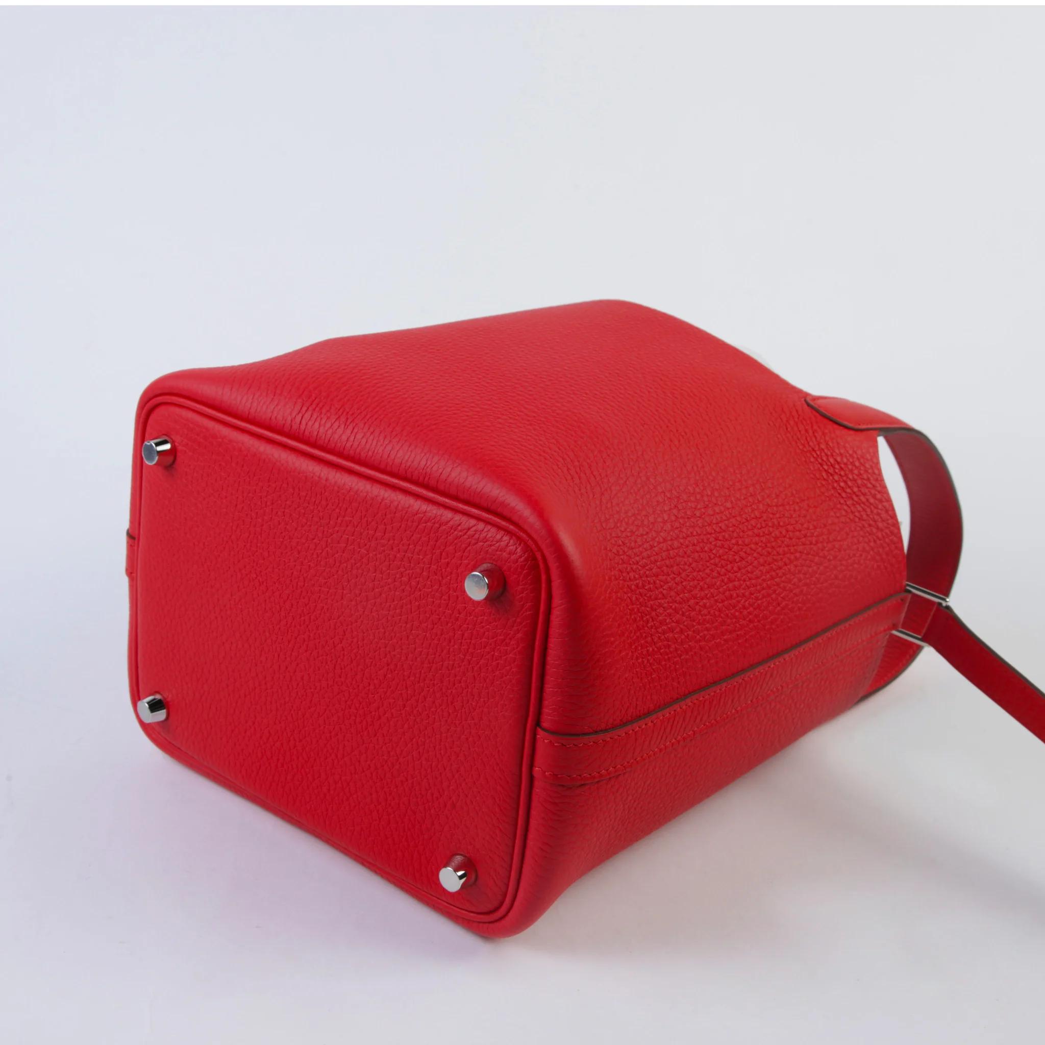 全新 HERMÈS 爱马仕 Picotin 菜篮子 PM 18 S3 桃心红 Rouge De Coeur Clemence小牛皮 银扣 G刻 2026年 - 7