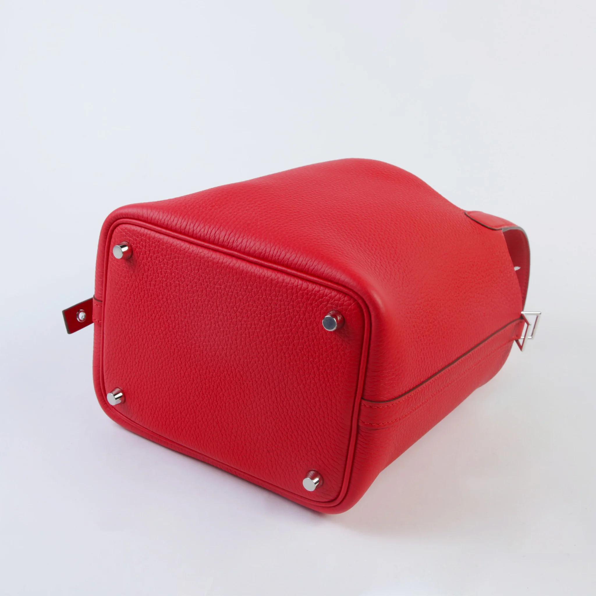 全新 HERMÈS 爱马仕 Picotin 菜篮子 PM 18 S3 桃心红 Rouge De Coeur Clemence小牛皮 银扣 G刻 2026年 - 5