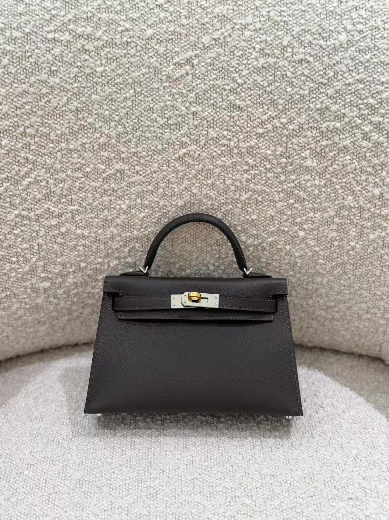 Very Good ( Rank A) HERMÈS Mini Kelly II Ebene (46) Epsom Electrum hardware K (2025) - 3