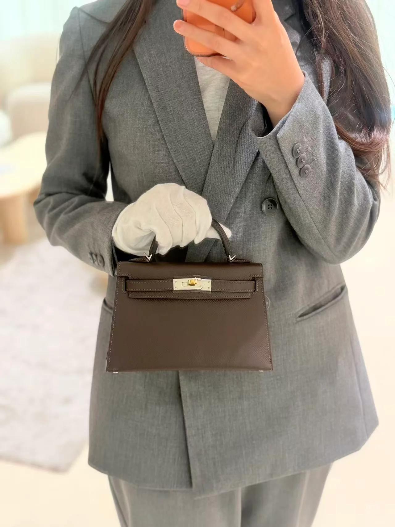 Very Good ( Rank A) HERMÈS Mini Kelly II Ebene (46) Epsom Electrum hardware K (2025) - 5