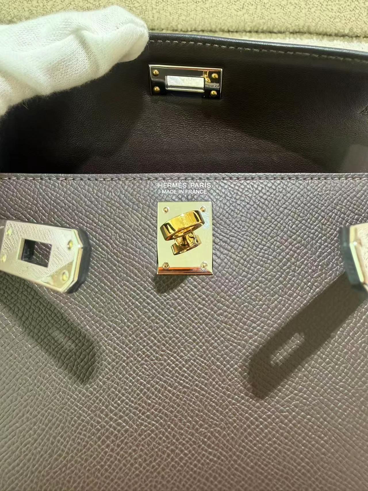 Very Good ( Rank A) HERMÈS Mini Kelly II Ebene (46) Epsom Electrum hardware K (2025) - 14