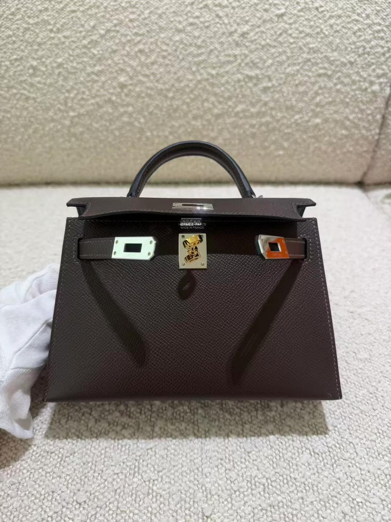 Very Good ( Rank A) HERMÈS Mini Kelly II Ebene (46) Epsom Electrum hardware K (2025) - 6