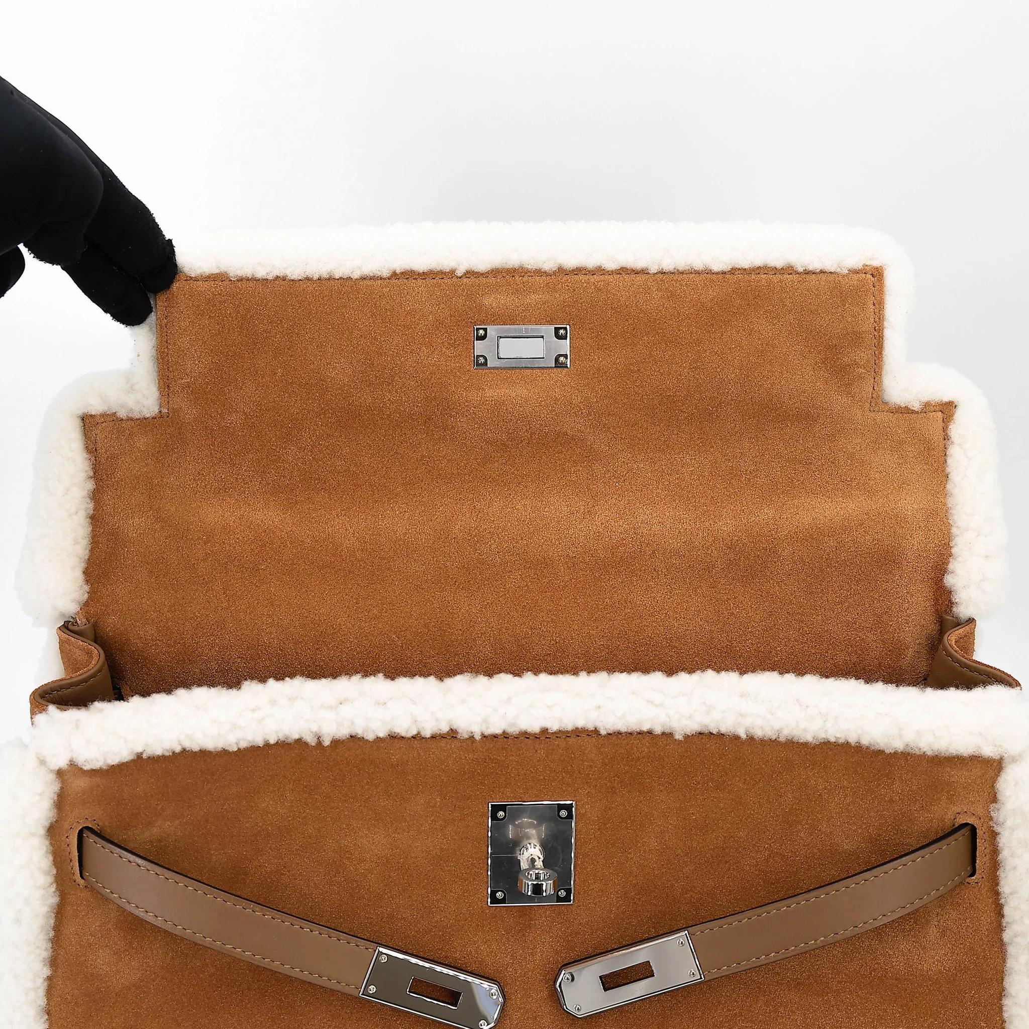 Excellent ( Rank SA ) HERMÈS Limited Edition Kelly 35 Teddy Alezan (3G) Chai (0M) Grizzly Swift Palladium hardware B (2023) - 12