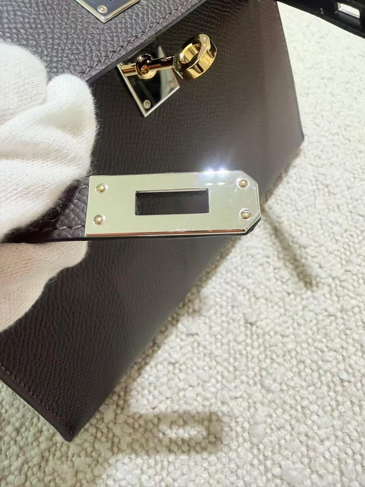 Very Good ( Rank A) HERMÈS Mini Kelly II Ebene (46) Epsom Electrum hardware K (2025) - 11