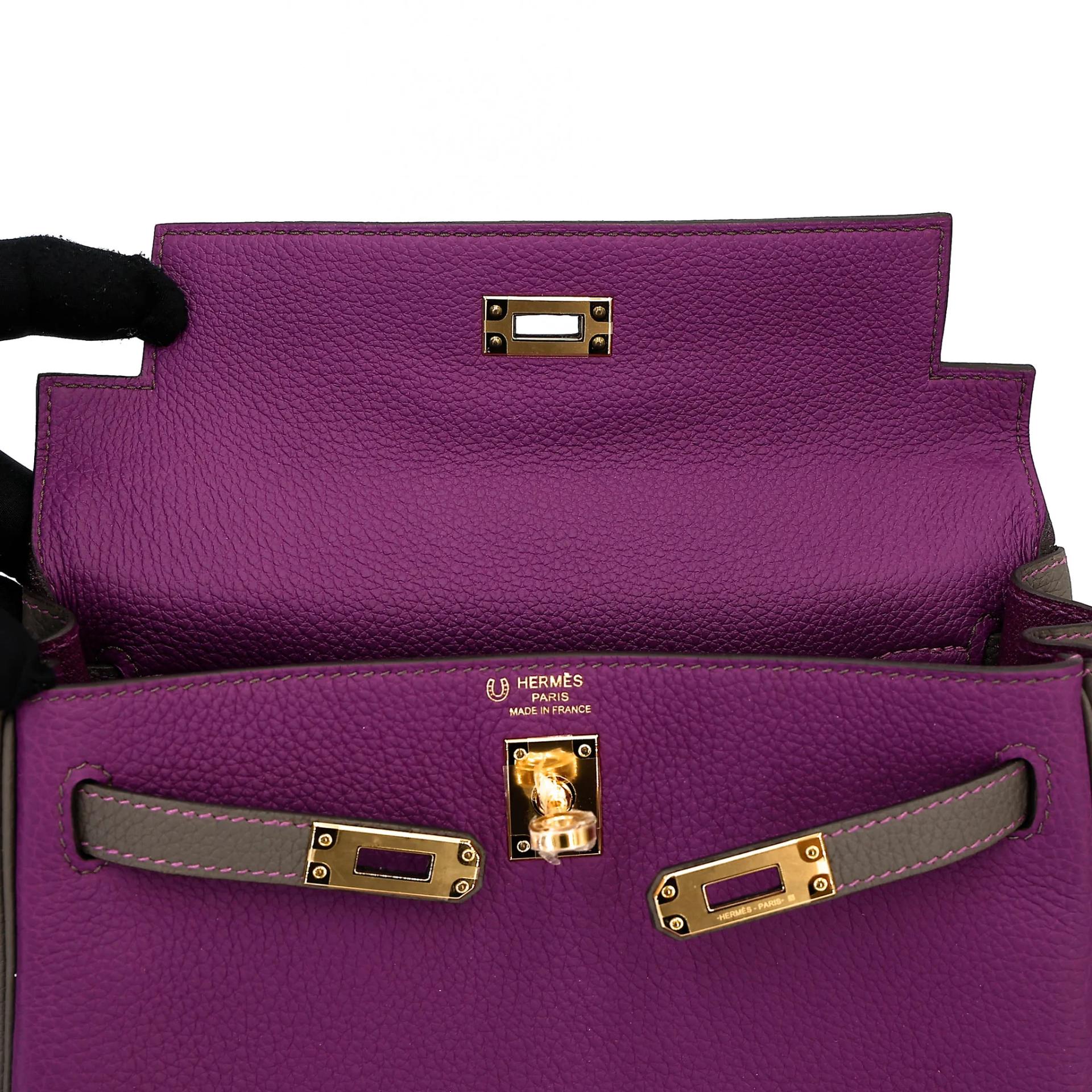 Unused ( Rank NS ) HERMÈS Special Order Kelly 25 HSS Anemone (P9) Etain (8F) Togo Gold hardware D (2019) - 12
