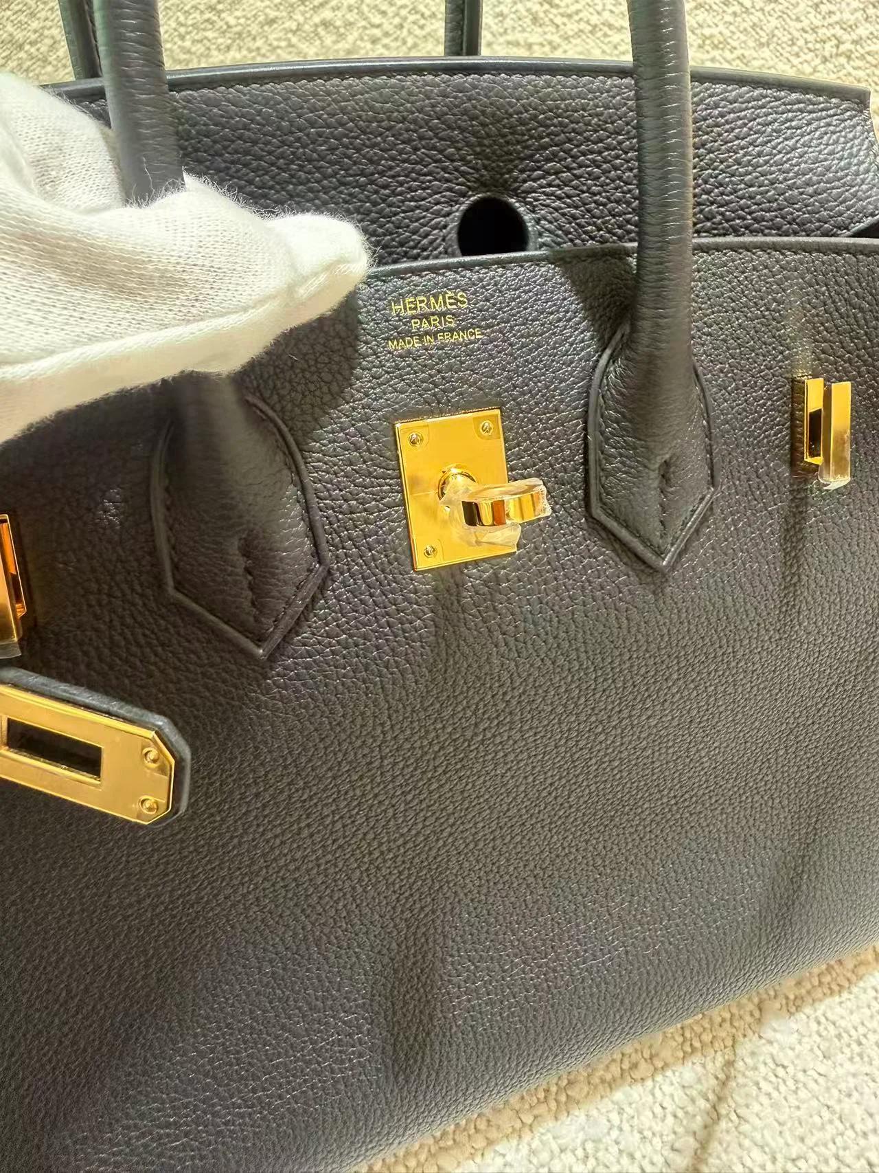 Unused ( Rank NS ) HERMÈS Birkin 25 Noir (89) Togo Gold hardware K (2025) - 15