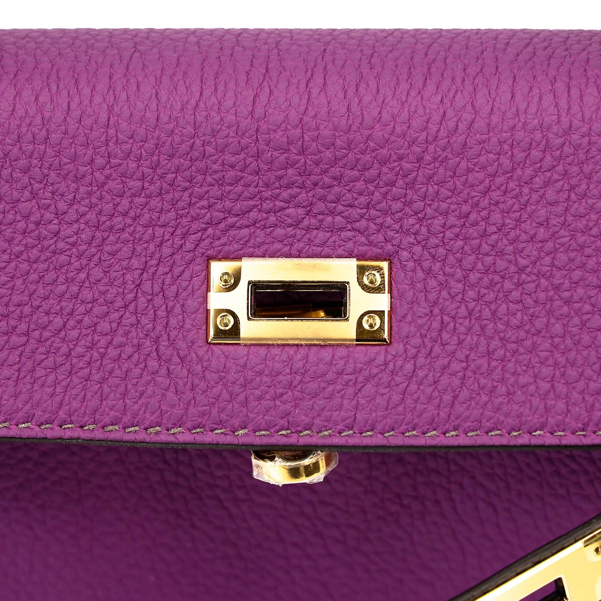 Unused ( Rank NS ) HERMÈS Special Order Kelly 25 HSS Anemone (P9) Etain (8F) Togo Gold hardware D (2019) - 10