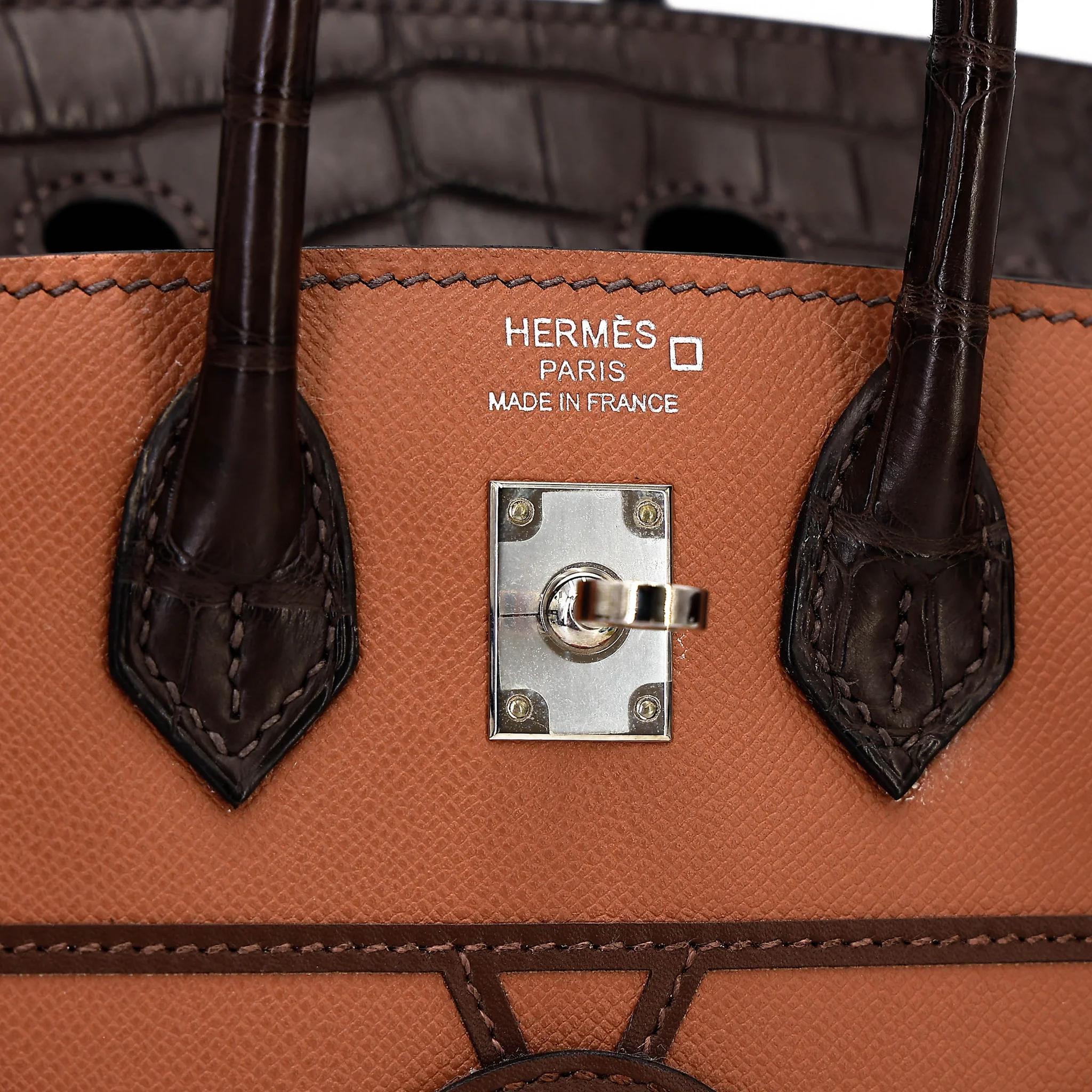 ランク SA HERMÈS エルメス 限定品 バーキン フォーブル ゴールド (37) エベンヌ (46) ブリュレ (4G) オレンジ (93) クレ (10) クロコダイル アリゲーター マット マダム ソンブレロ スイフト シルバー金具 Y刻印 (2020) - 14