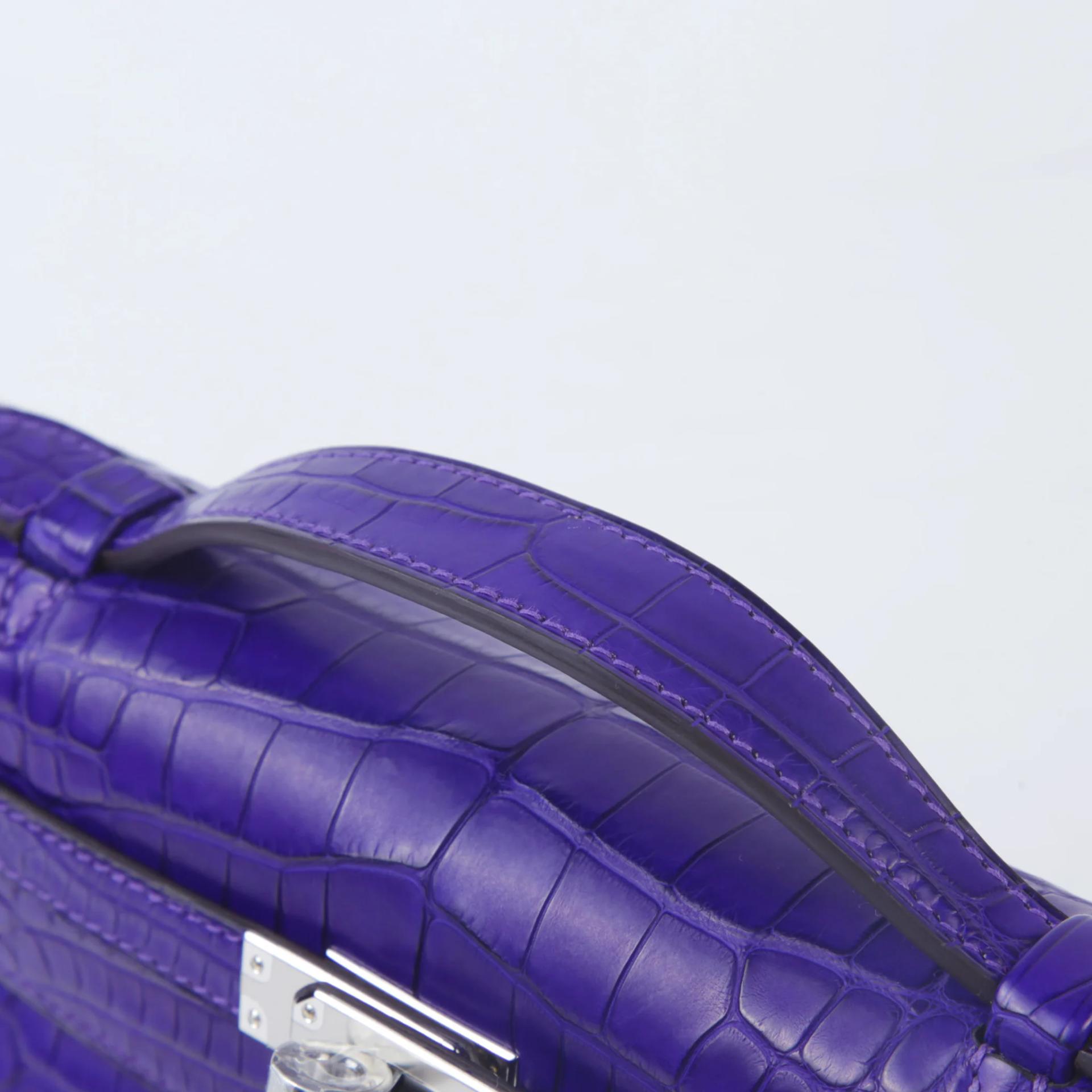 Brand New ( Rank N ) HERMÈS Kelly Pochette Purple (X3) Matte Alligator Palladium hardware G (2026) - 3