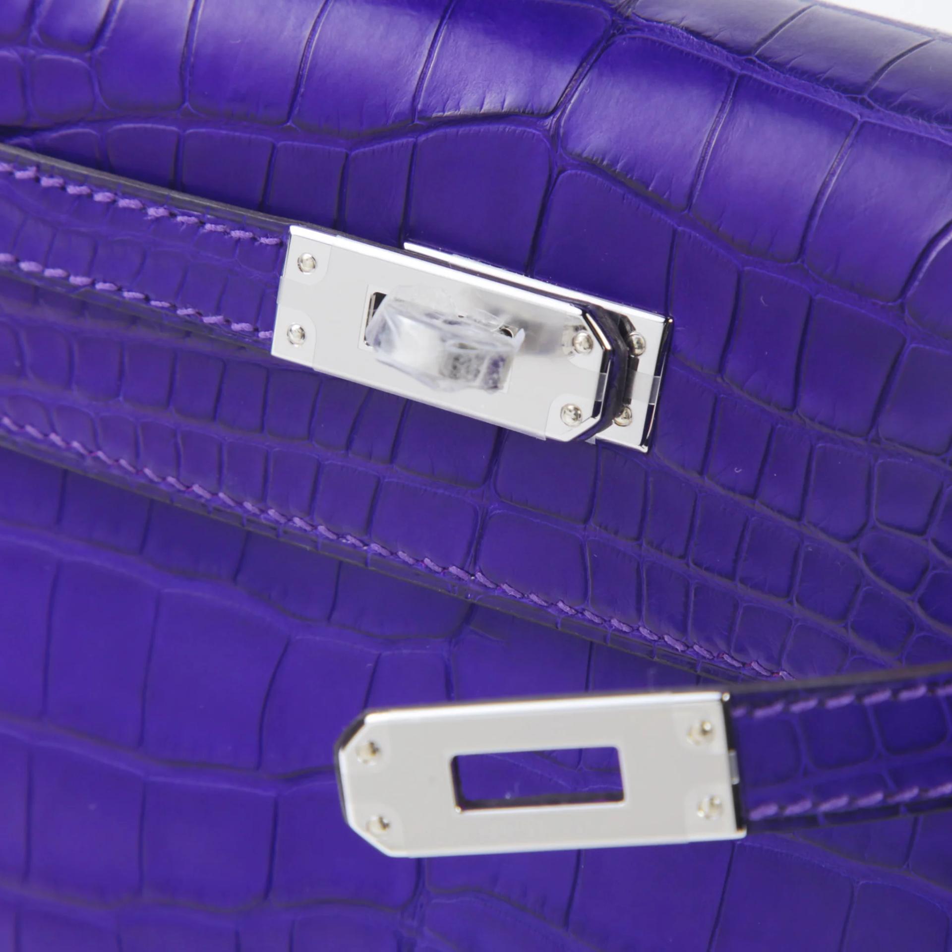 Brand New ( Rank N ) HERMÈS Kelly Pochette Purple (X3) Matte Alligator Palladium hardware G (2026) - 8