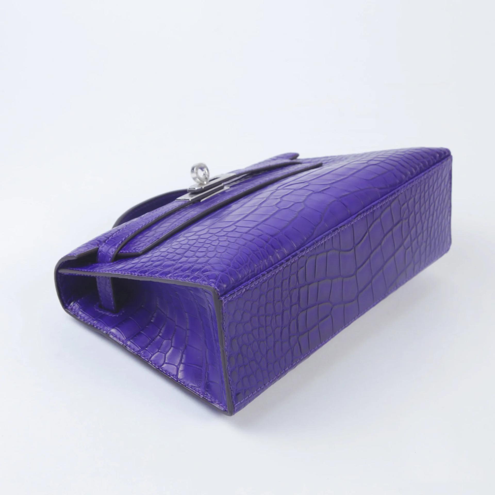 Brand New ( Rank N ) HERMÈS Kelly Pochette Purple (X3) Matte Alligator Palladium hardware G (2026) - 4