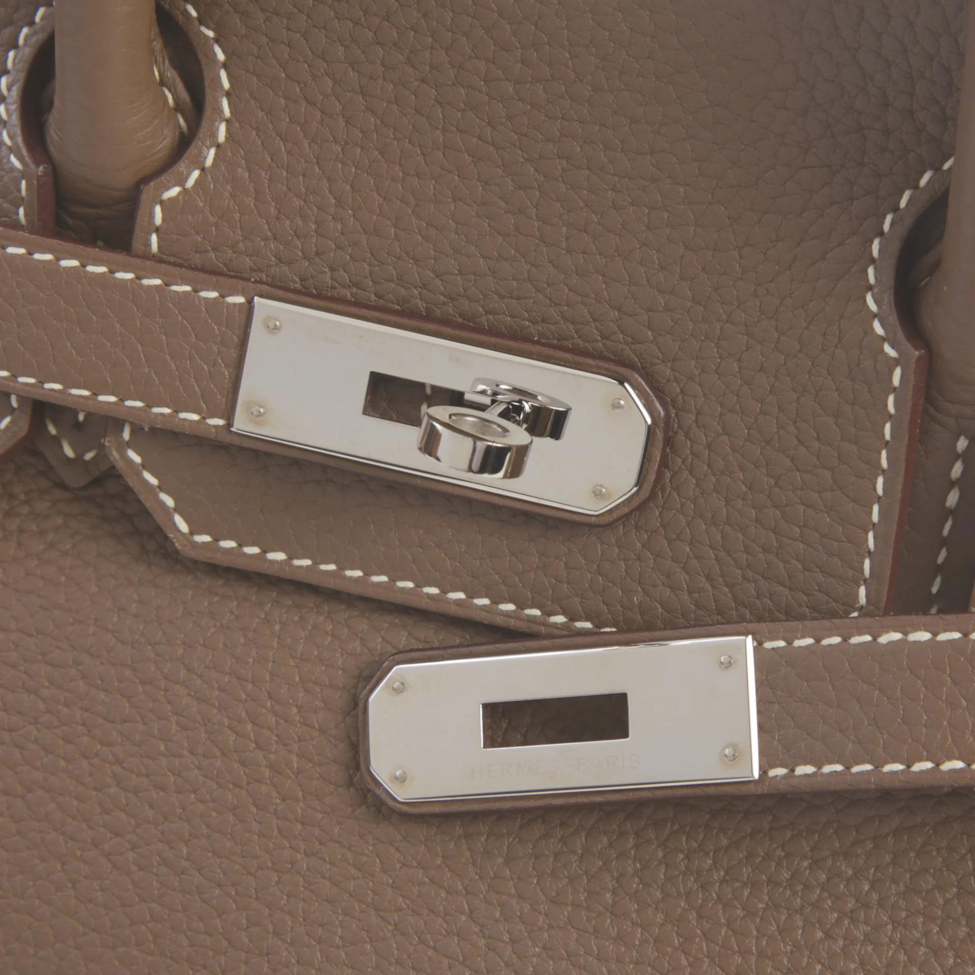 Very Good ( Rank A) HERMÈS Birkin 30 Etoupe (18) Togo Palladium hardware Square R (2014) - 8