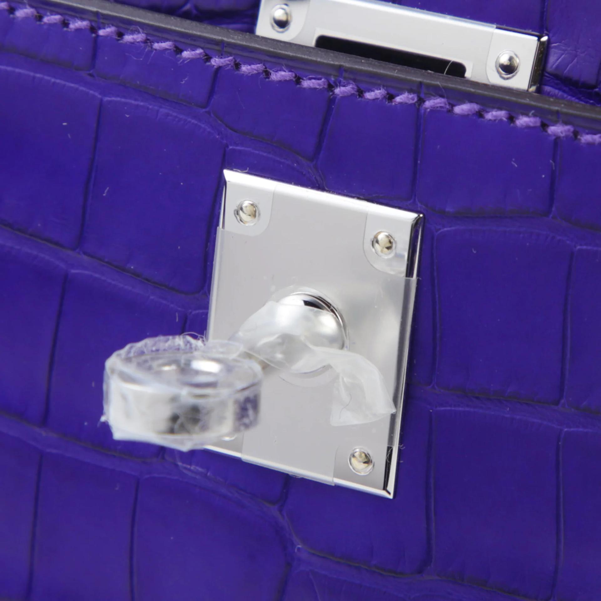 Brand New ( Rank N ) HERMÈS Kelly Pochette Purple (X3) Matte Alligator Palladium hardware G (2026) - 9