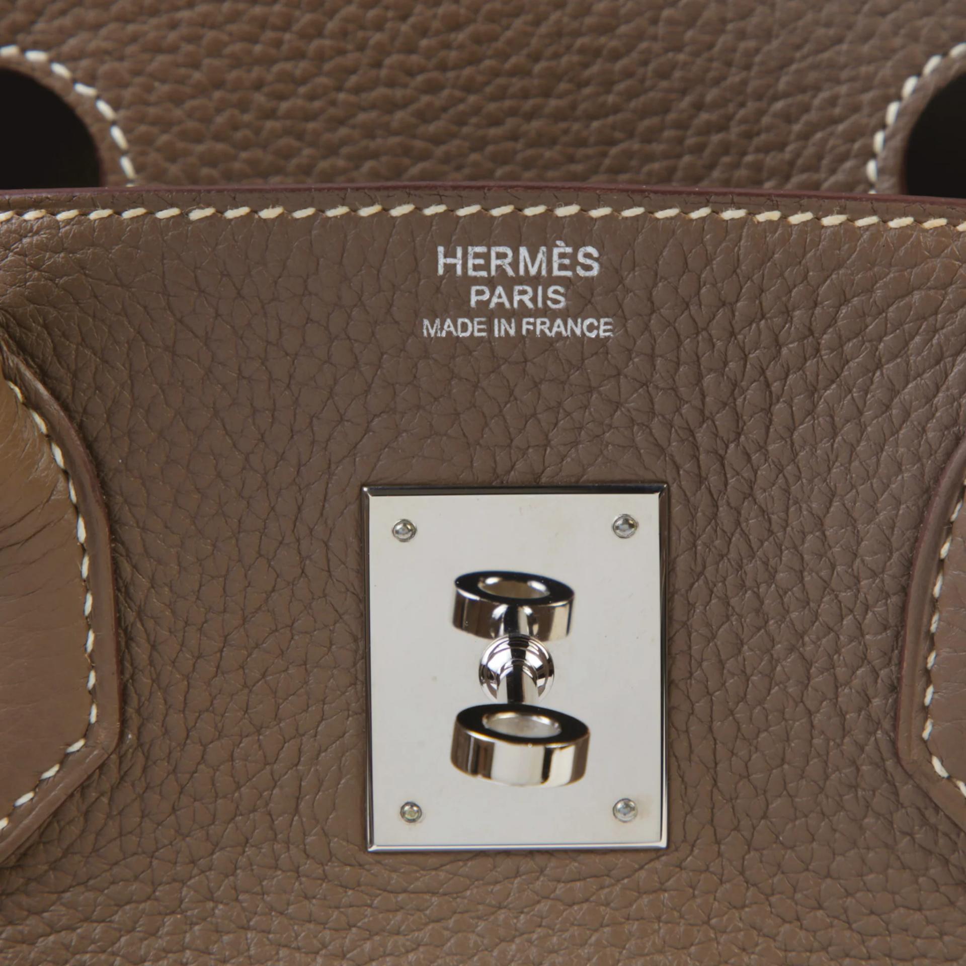 Very Good ( Rank A) HERMÈS Birkin 30 Etoupe (18) Togo Palladium hardware Square R (2014) - 9
