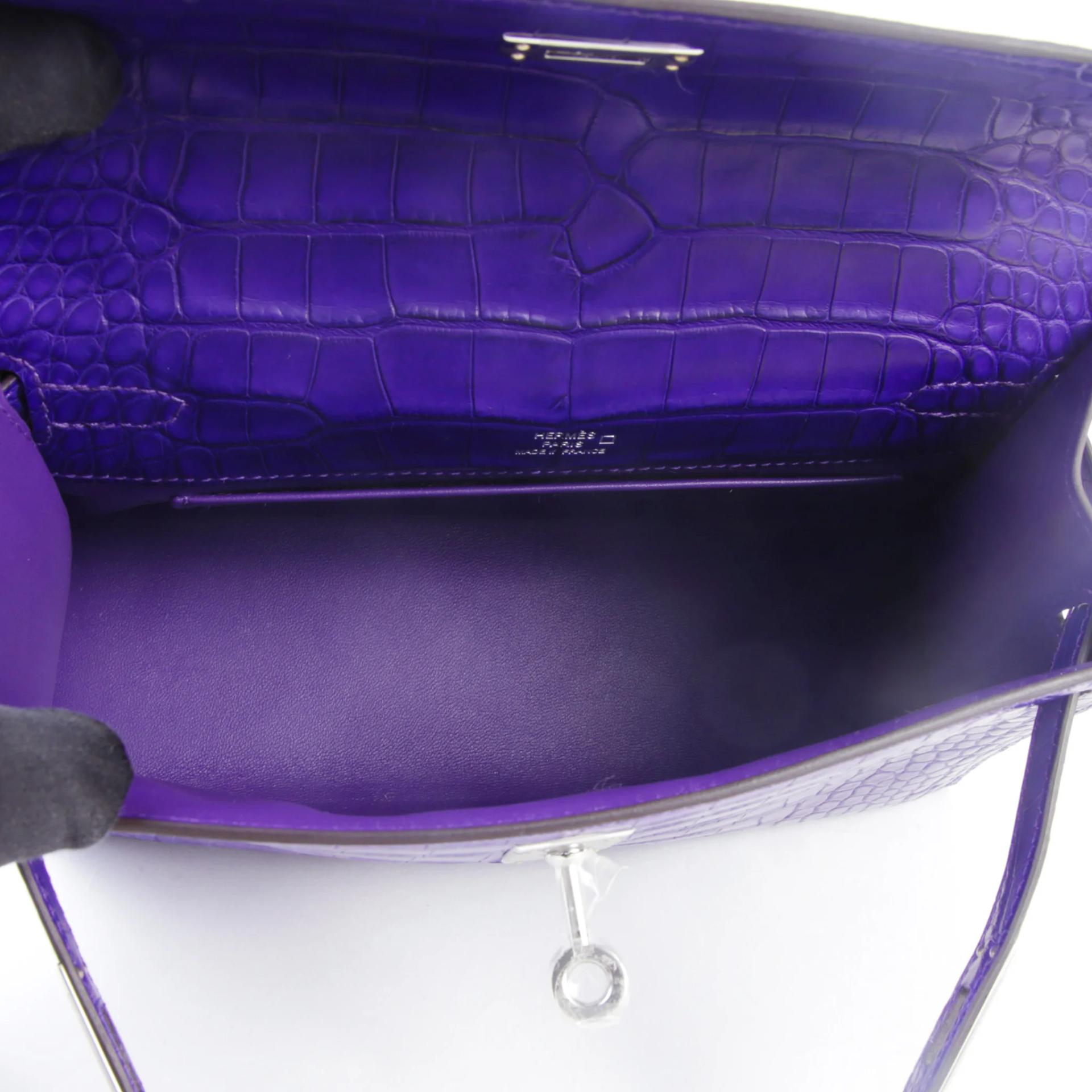 Brand New ( Rank N ) HERMÈS Kelly Pochette Purple (X3) Matte Alligator Palladium hardware G (2026) - 11