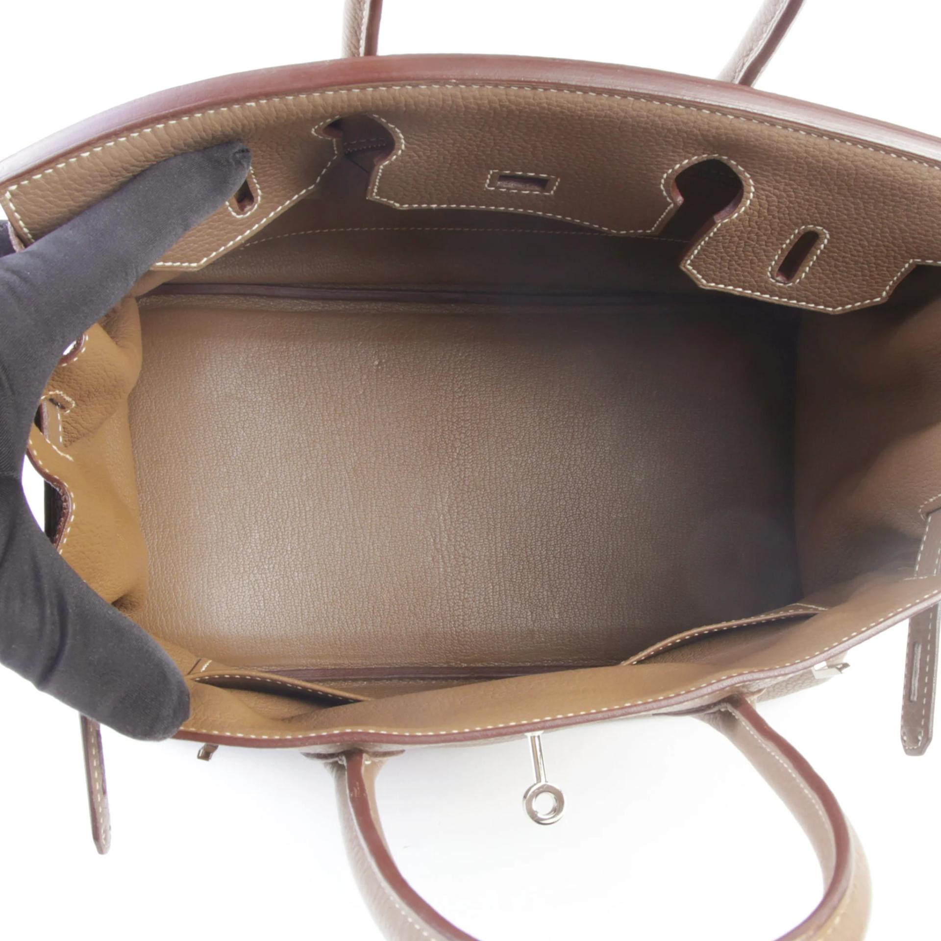 Very Good ( Rank A) HERMÈS Birkin 30 Etoupe (18) Togo Palladium hardware Square R (2014) - 11