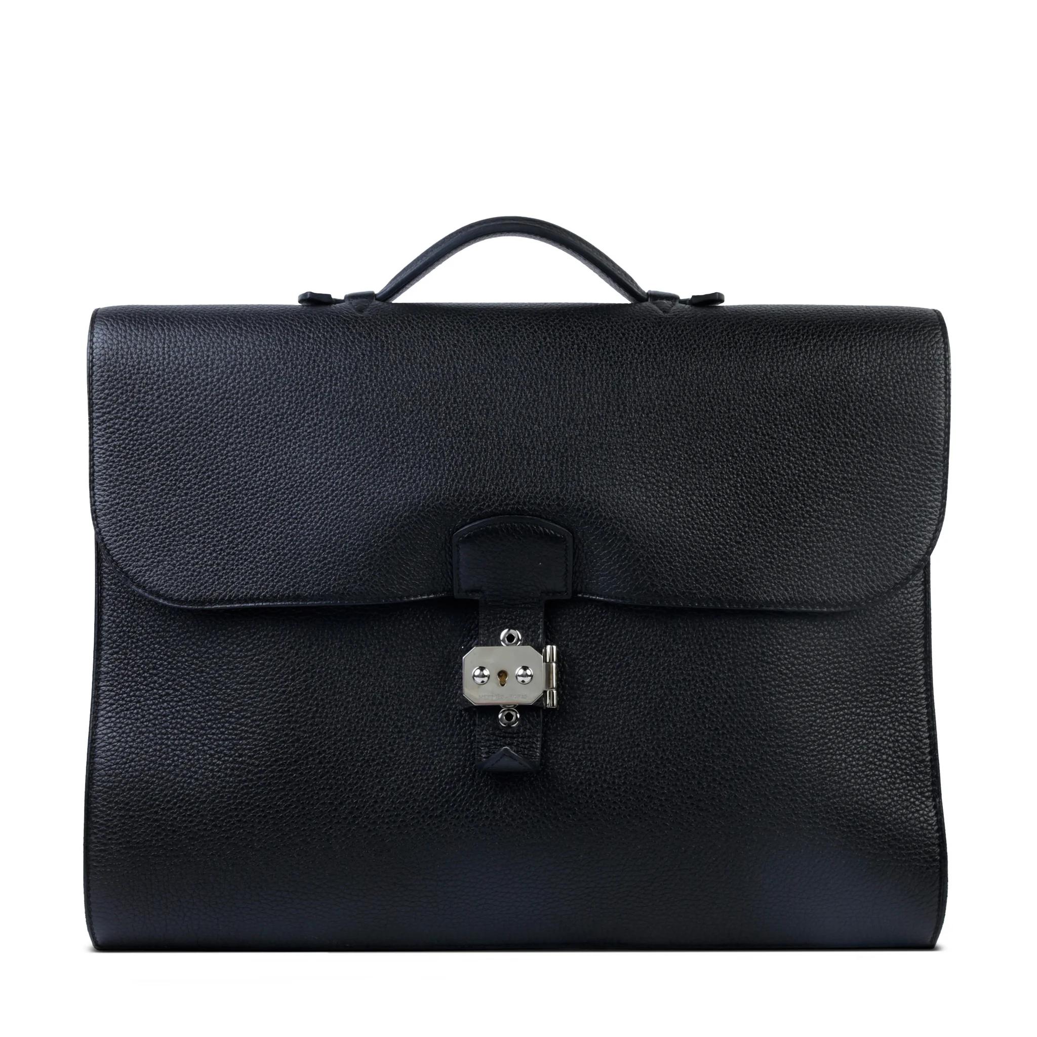 Very Good ( Rank A) HERMÈS Sac a Depeches 38 Noir (89) Togo Palladium hardware Square Q (2013) - 1