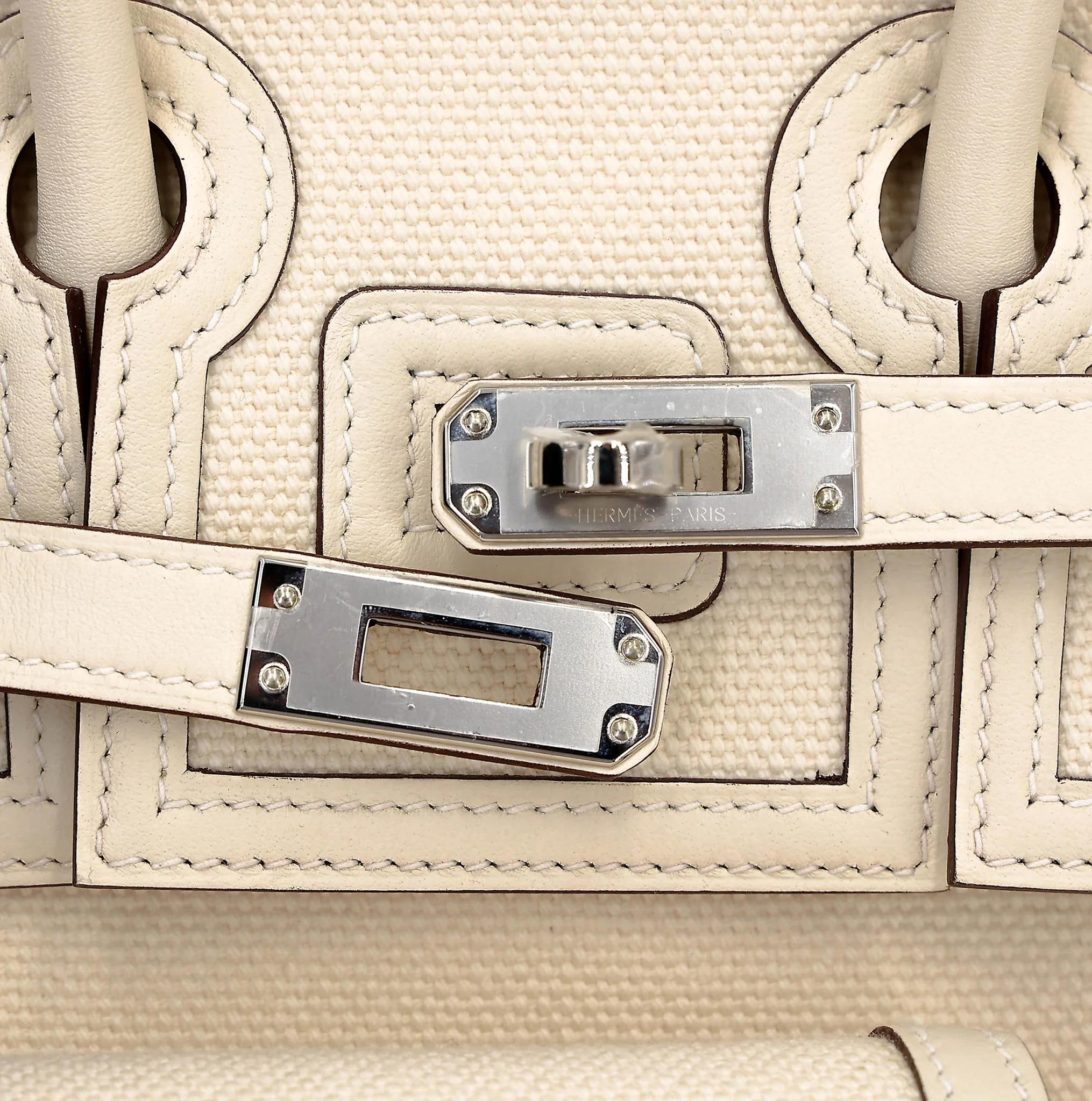 Excellent ( Rank SA ) HERMÈS Limited Edition Birkin Cargo 25 Nata (I2) Swift Toile Goeland canvas Palladium hardware U (2022) - 17