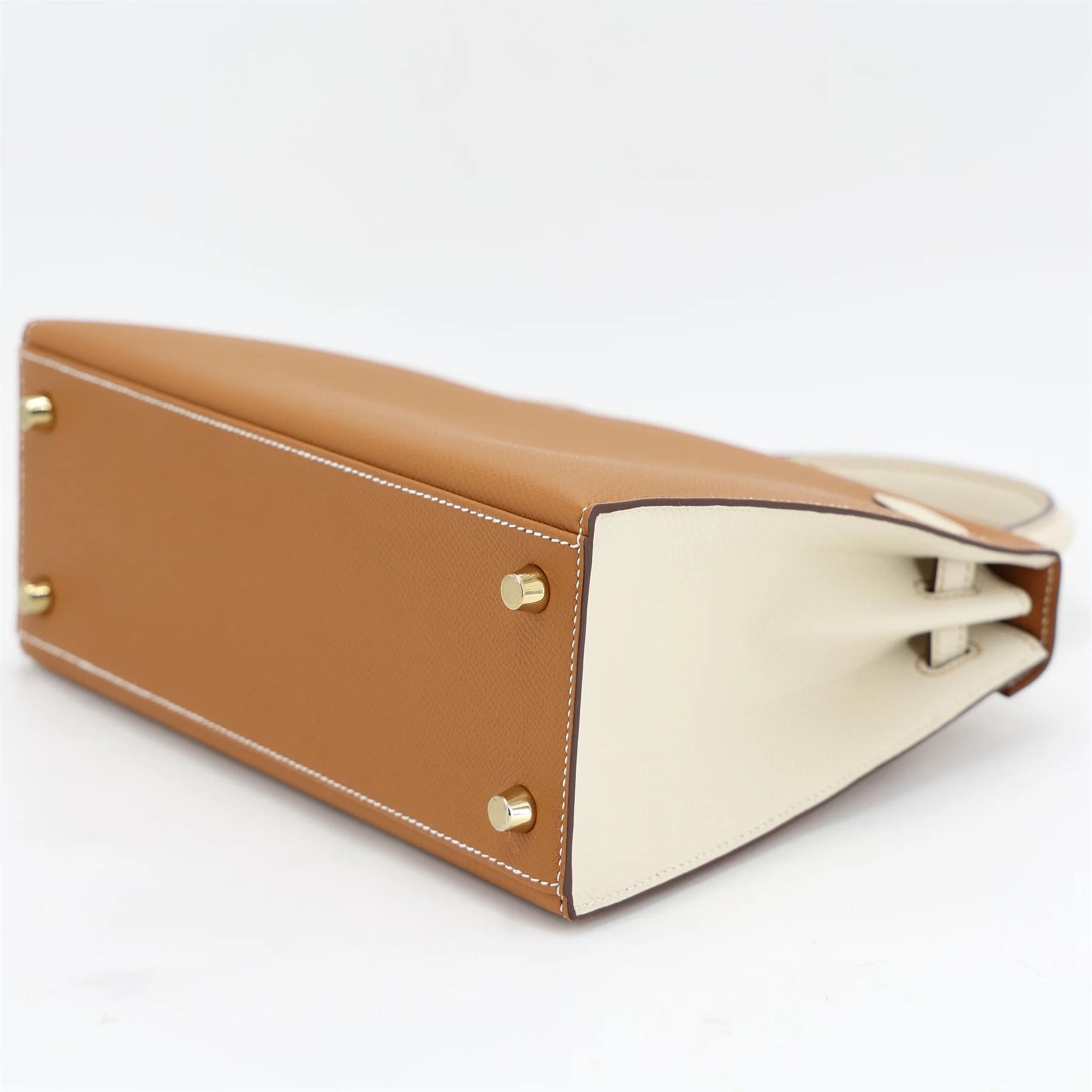 Unused ( Rank NS ) HERMÈS Special Order Kelly 25 Sellier Gold (37) Craie (10) Epsom Brushed Gold hardware W (2024) - 7