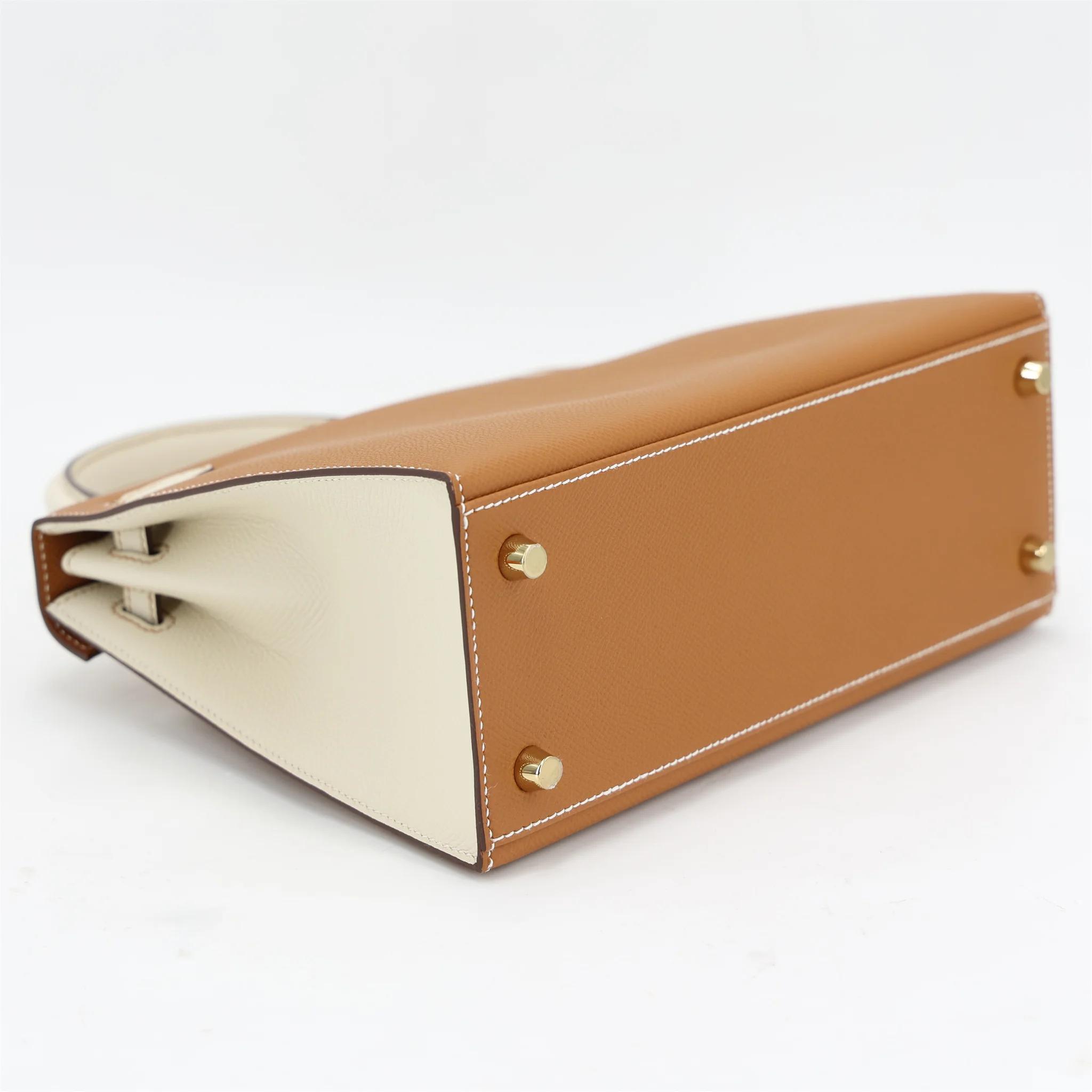 Unused ( Rank NS ) HERMÈS Special Order Kelly 25 Sellier Gold (37) Craie (10) Epsom Brushed Gold hardware W (2024) - 6