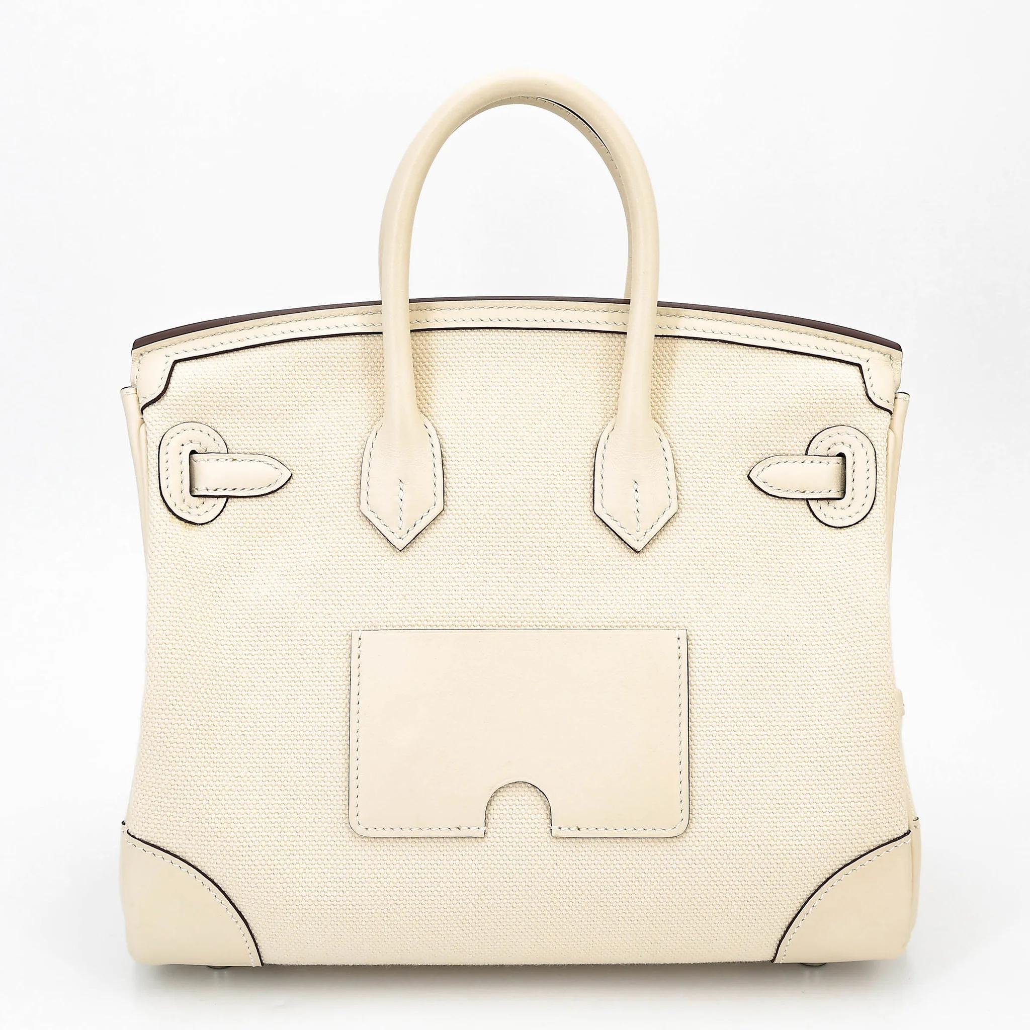 Excellent ( Rank SA ) HERMÈS Limited Edition Birkin Cargo 25 Nata (I2) Swift Toile Goeland canvas Palladium hardware U (2022) - 2