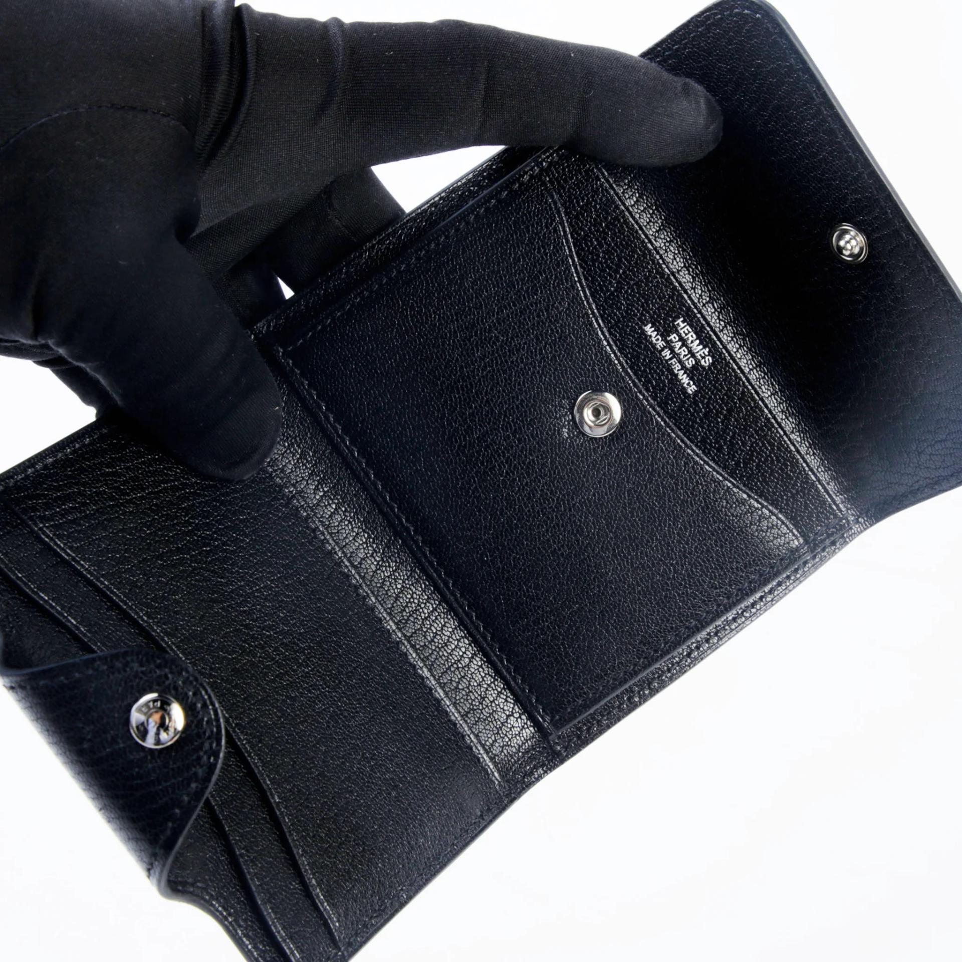 Excellent ( Rank SA ) HERMÈS Iliad Card Case Compact Noir (89) Chevre Palladium hardware W (2024) - 7
