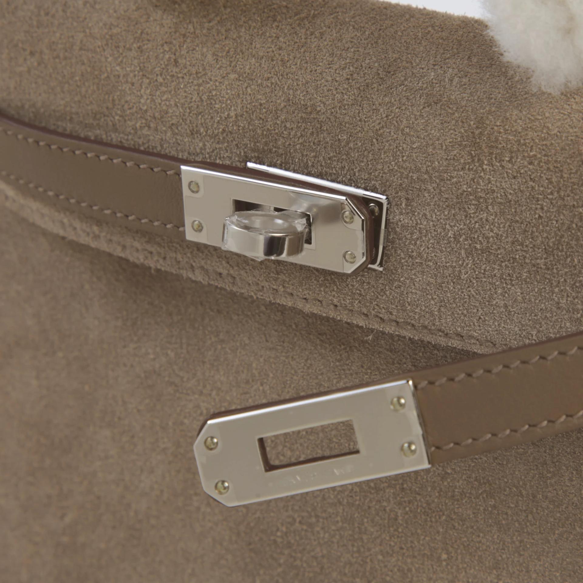 Unused ( Rank NS ) HERMÈS Mini Kelly II Teddy Gris caillou Etoupe (18) Ecru Grizzly Swift Mouton Palladium hardware W (2024) - 8
