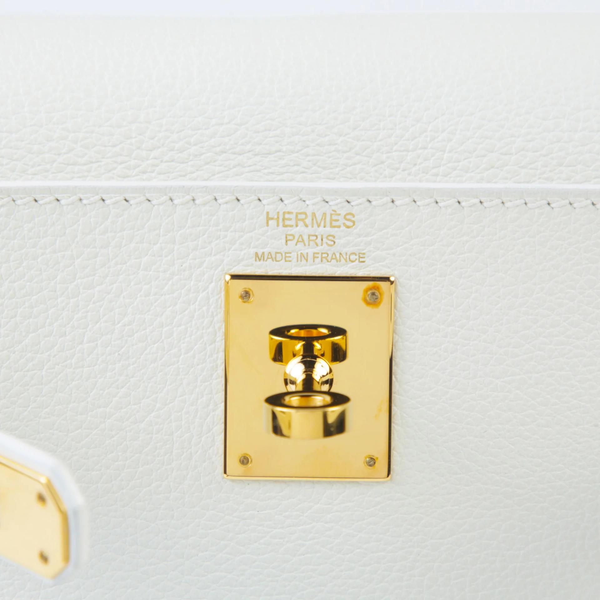 Very Good ( Rank A) HERMÈS Kelly Ado PM White (01) Evercolor Gold hardware Z (2021) - 9