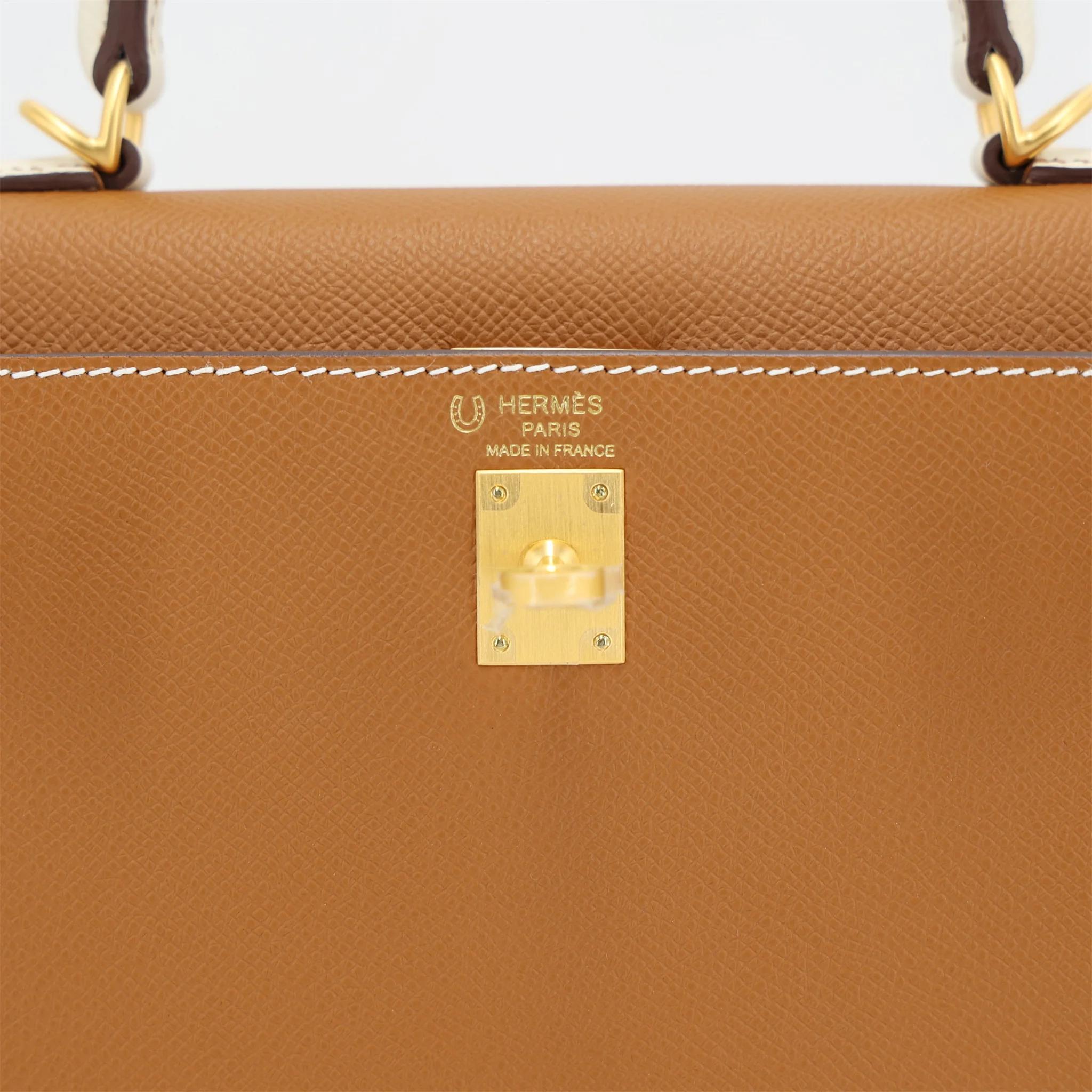 Unused ( Rank NS ) HERMÈS Special Order Kelly 25 Sellier Gold (37) Craie (10) Epsom Brushed Gold hardware W (2024) - 10